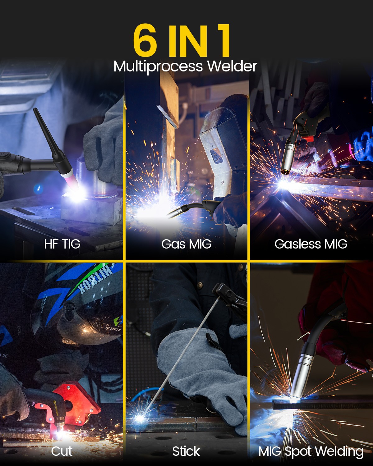 6 in1 MIG/CUT/TIG/MMA Welder 220V 250A Gas/Gasless Welding Machine Plasma Cutter