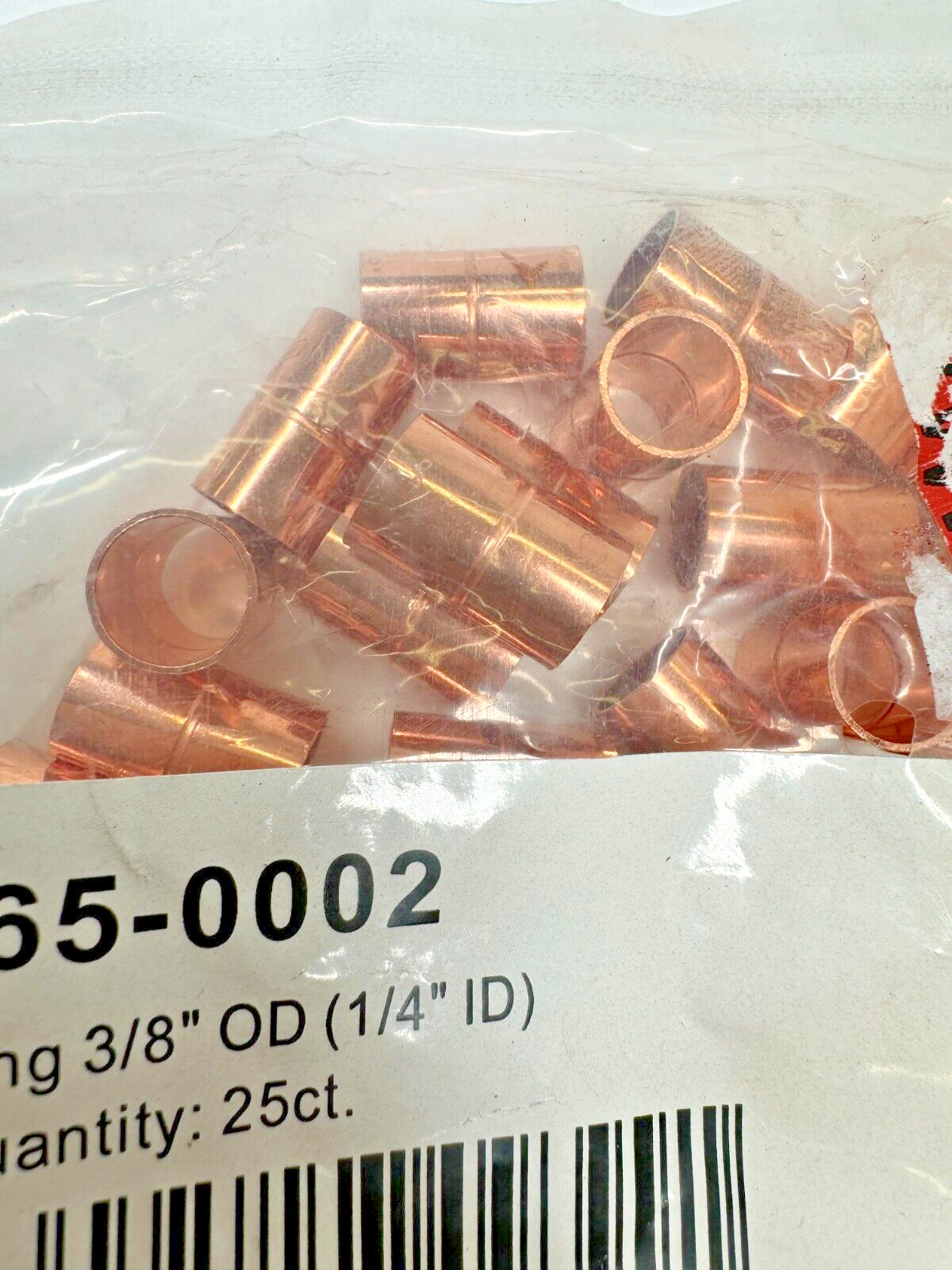 PKG 25 – 3/8″ OD (1/4″ ID) Copper Sweat / Solder Coupling PN: C165-0002