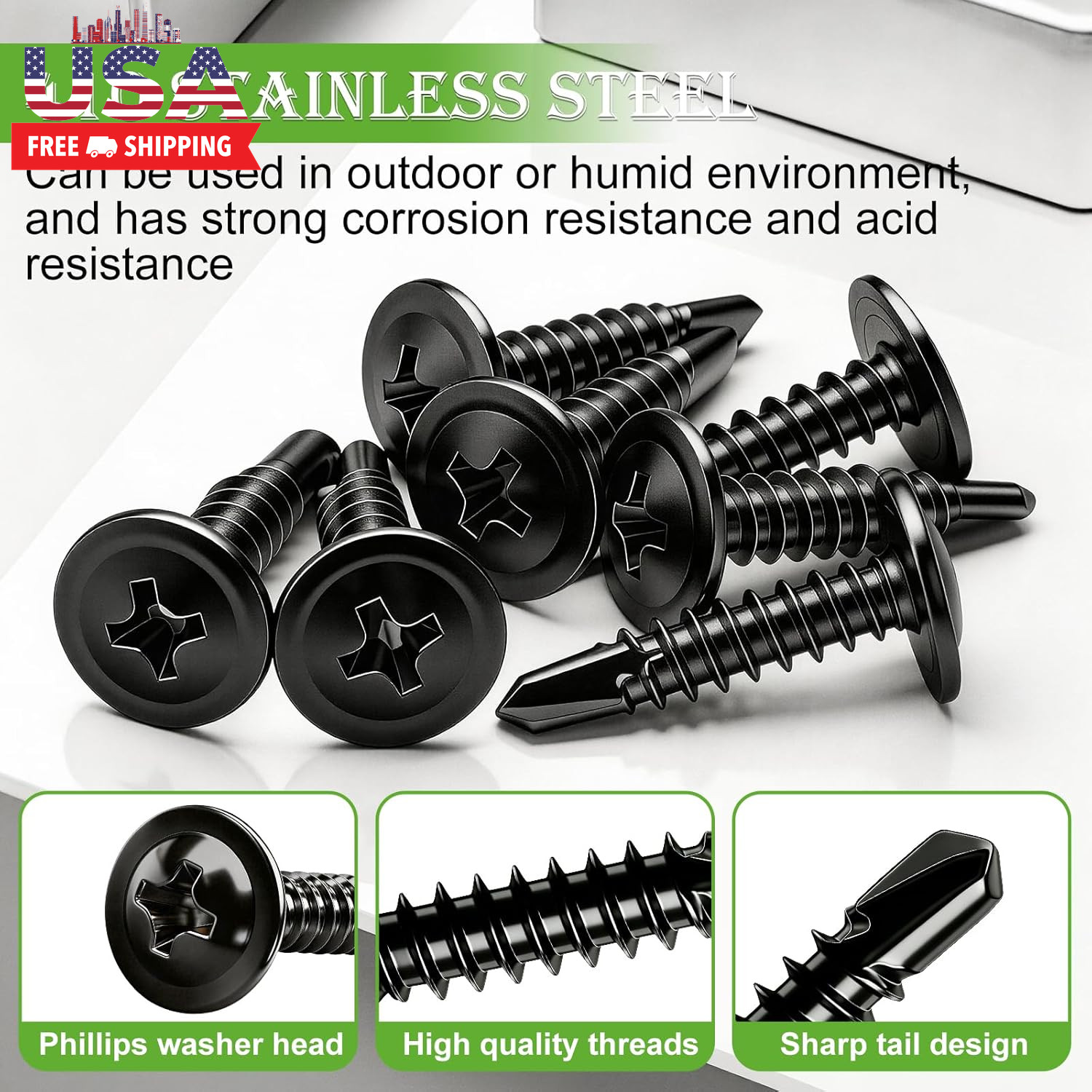 230PCS #8 Self Tapping Screws for Metal,410 Stainless Steel Self Drilling Screws