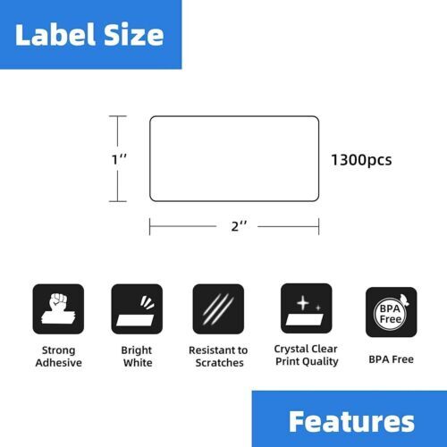 2″x1″ Direct Thermal UPC Barcode FBA Labels 1300/Roll for Zebra & Rollo Printers