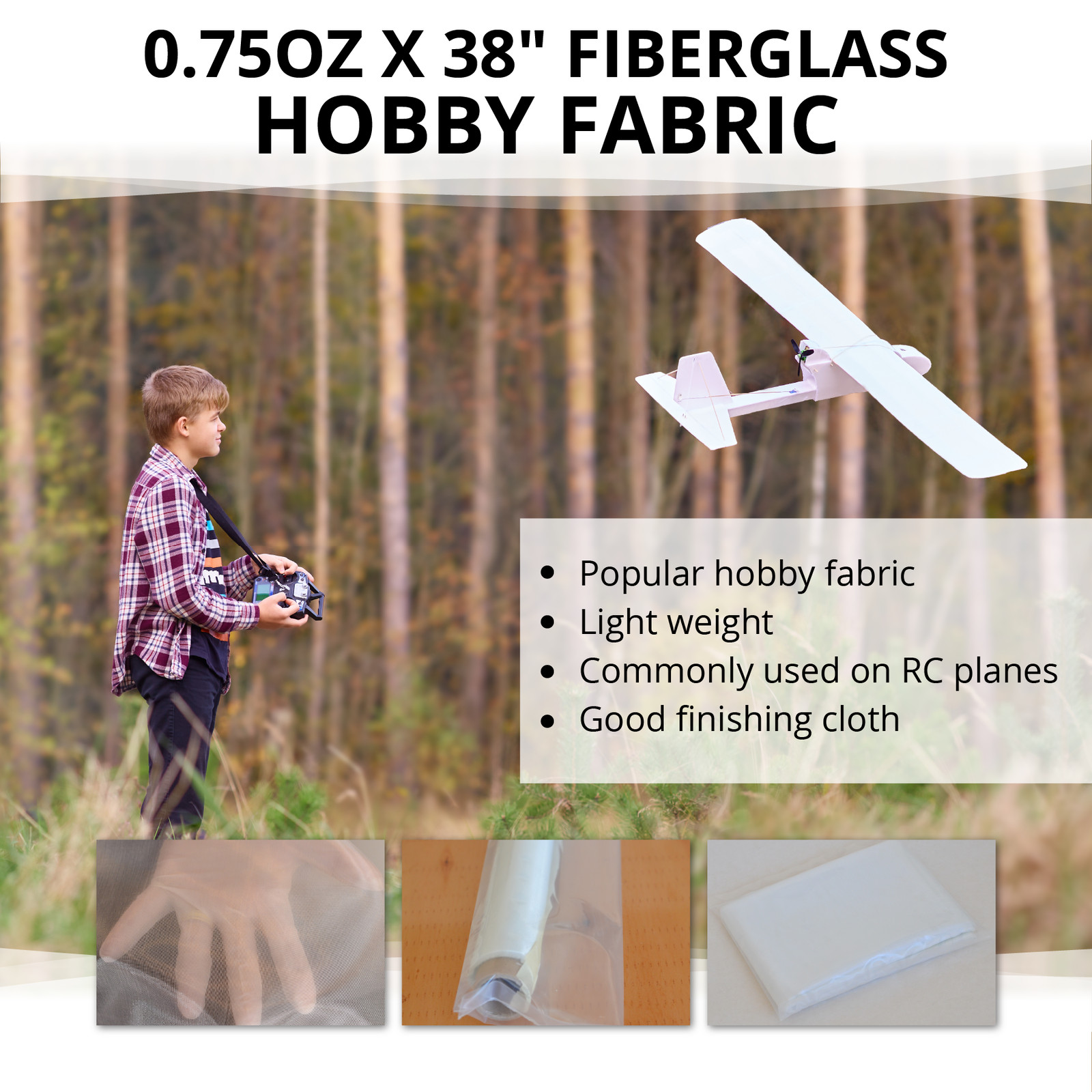 Fiberglass Cloth 0.75 oz x 38 inch Wide x 2 Yards Folded – Lightweight, Hobby