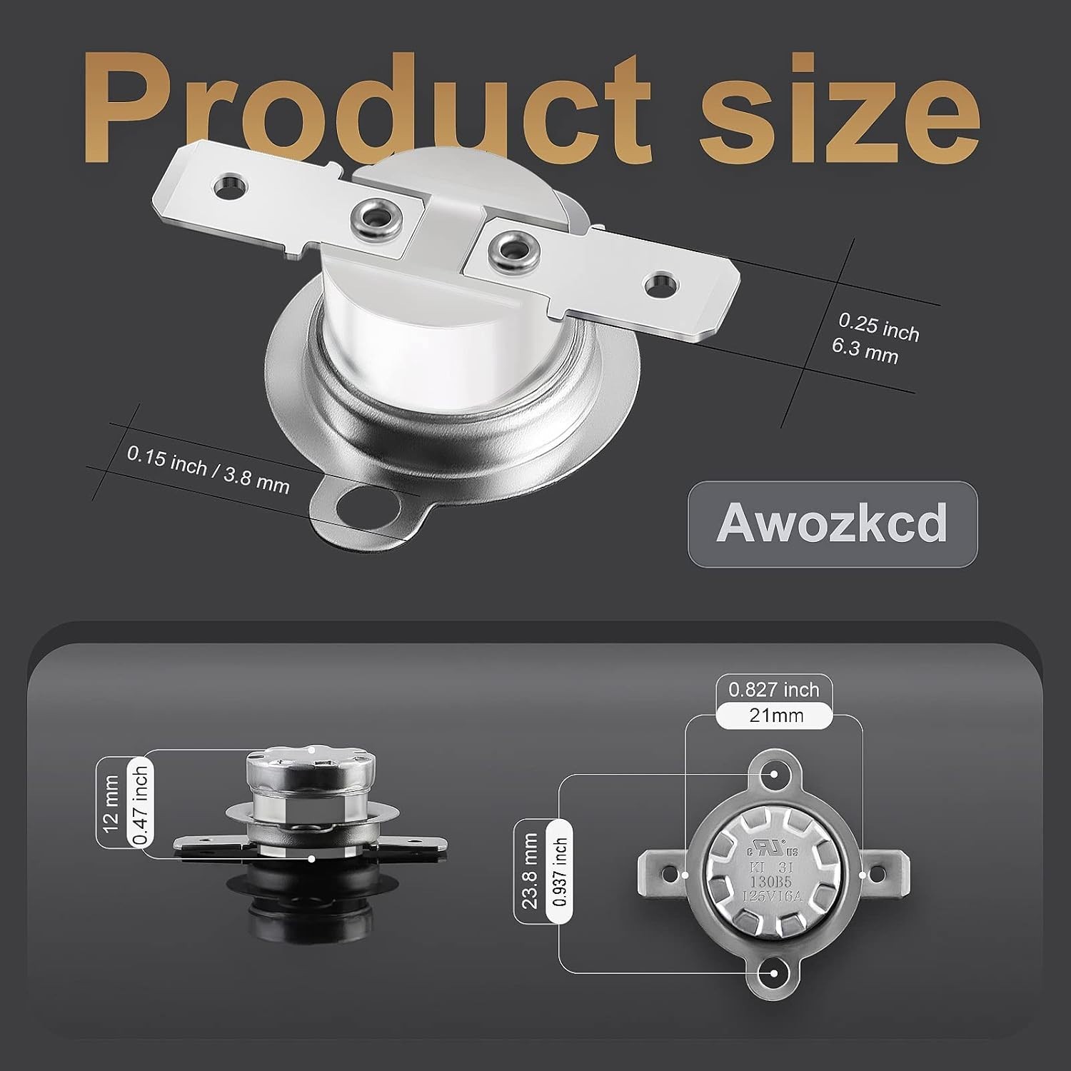 /CUL 125V 16A Thermal Cutoff Switch,150°C/302°F Off,130°C/266°F On Bimetal Sn…