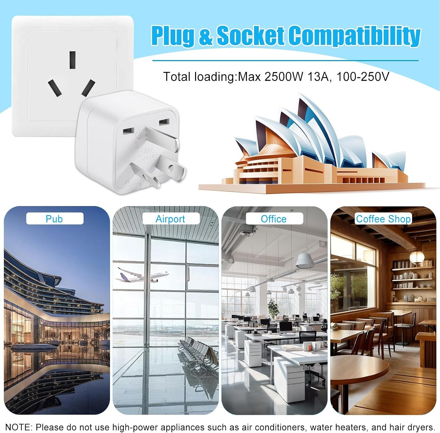 2 Pack US to Australia/New Zealand Plug Adapter, Type I Travel Power Adapter wit