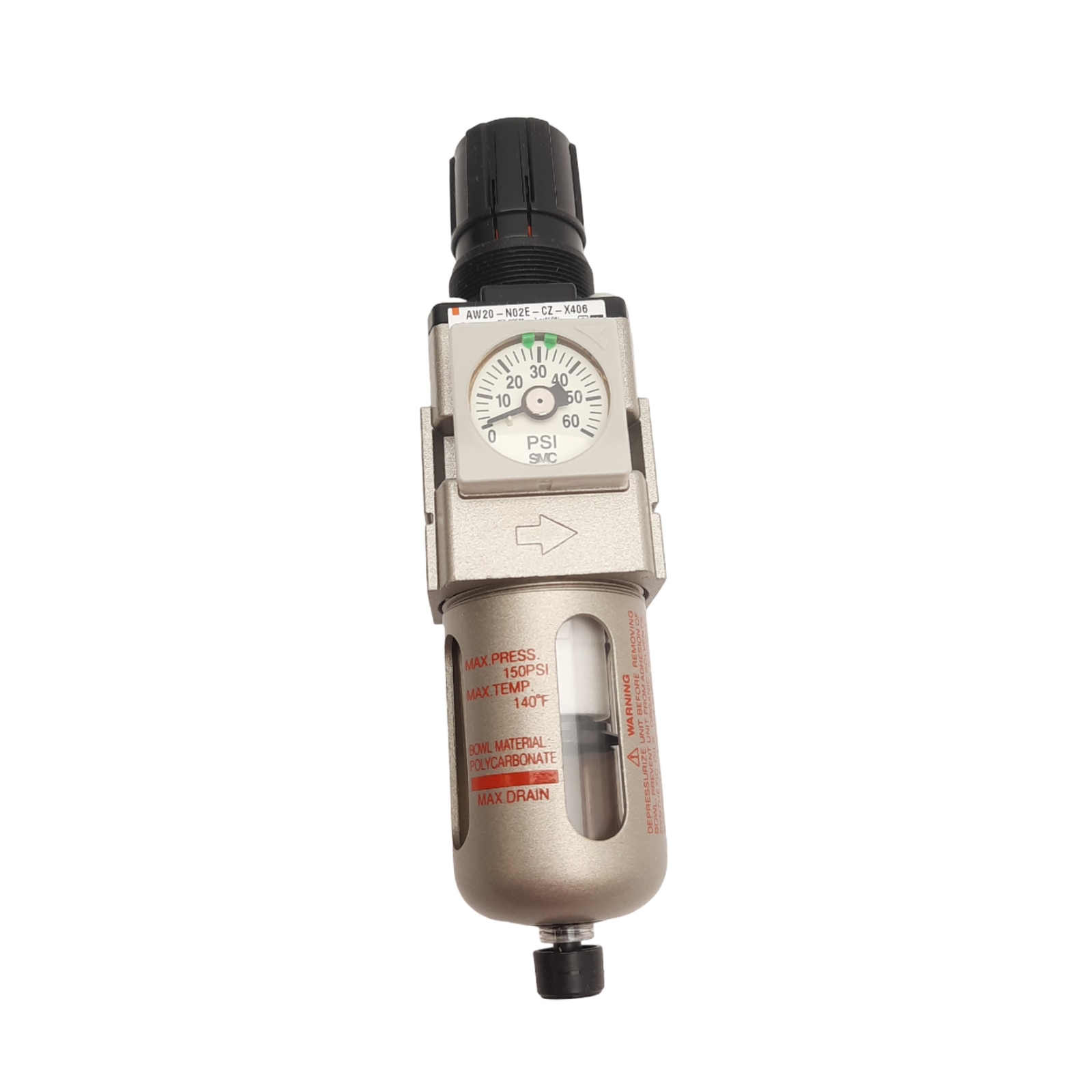 SMC AW20-N02BE-CZ-X406 Filter Regulator, 1/4in NPT, 1.0MPa, 0.05 to 0.85MPa
