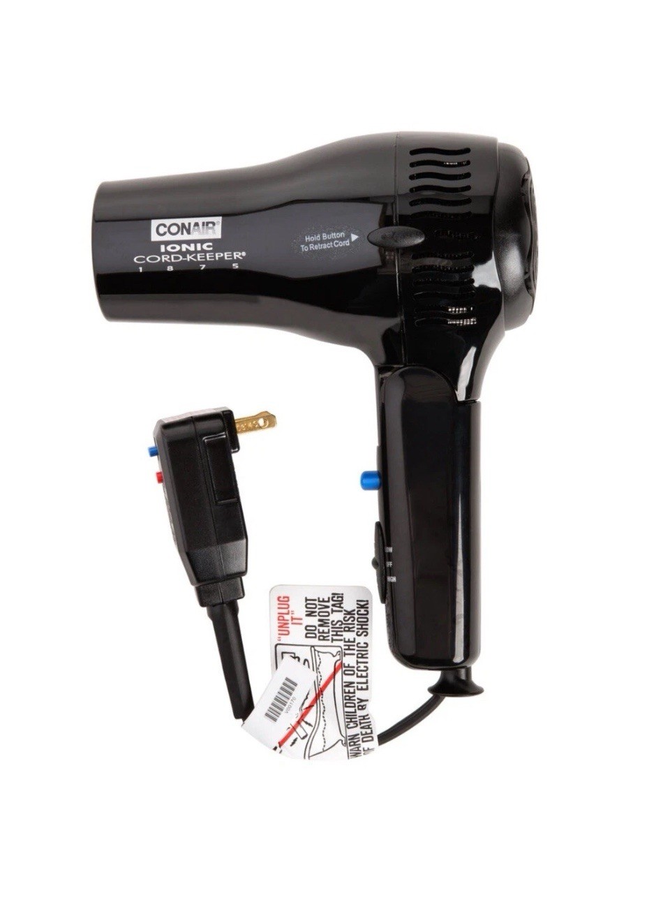 $70 NEW CONAIR Folding Hair dryer HandheldBlack 1875 Watts Ion 169BIW USA Travel
