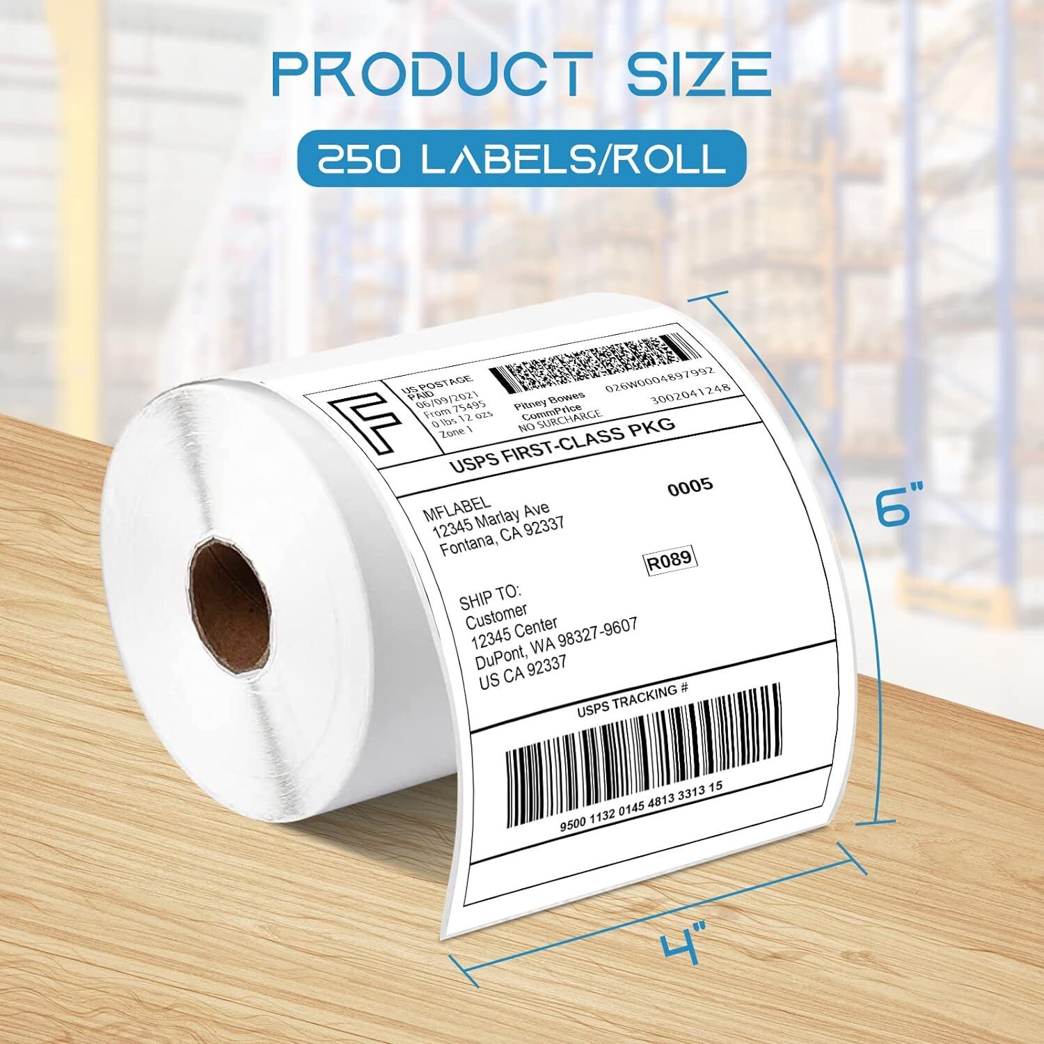 2 Rolls 4″ x 6″ Direct Thermal Shipping Labels 250 Labels/Roll for Zebra & Rollo