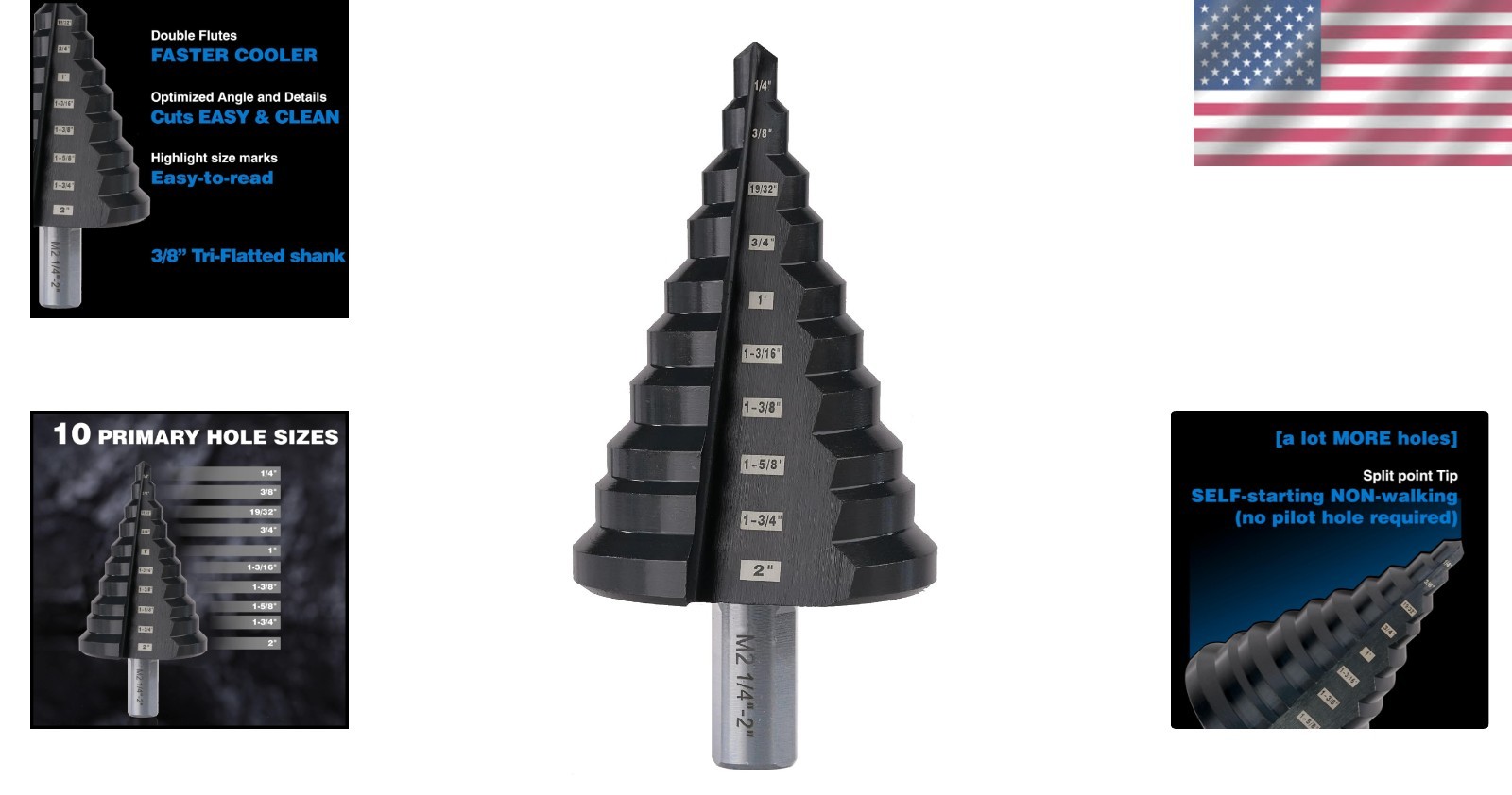 1/4 to 2 Inches M2 HSS Step Drill Bit, Large Unibit for Cutting Holes on Stai…