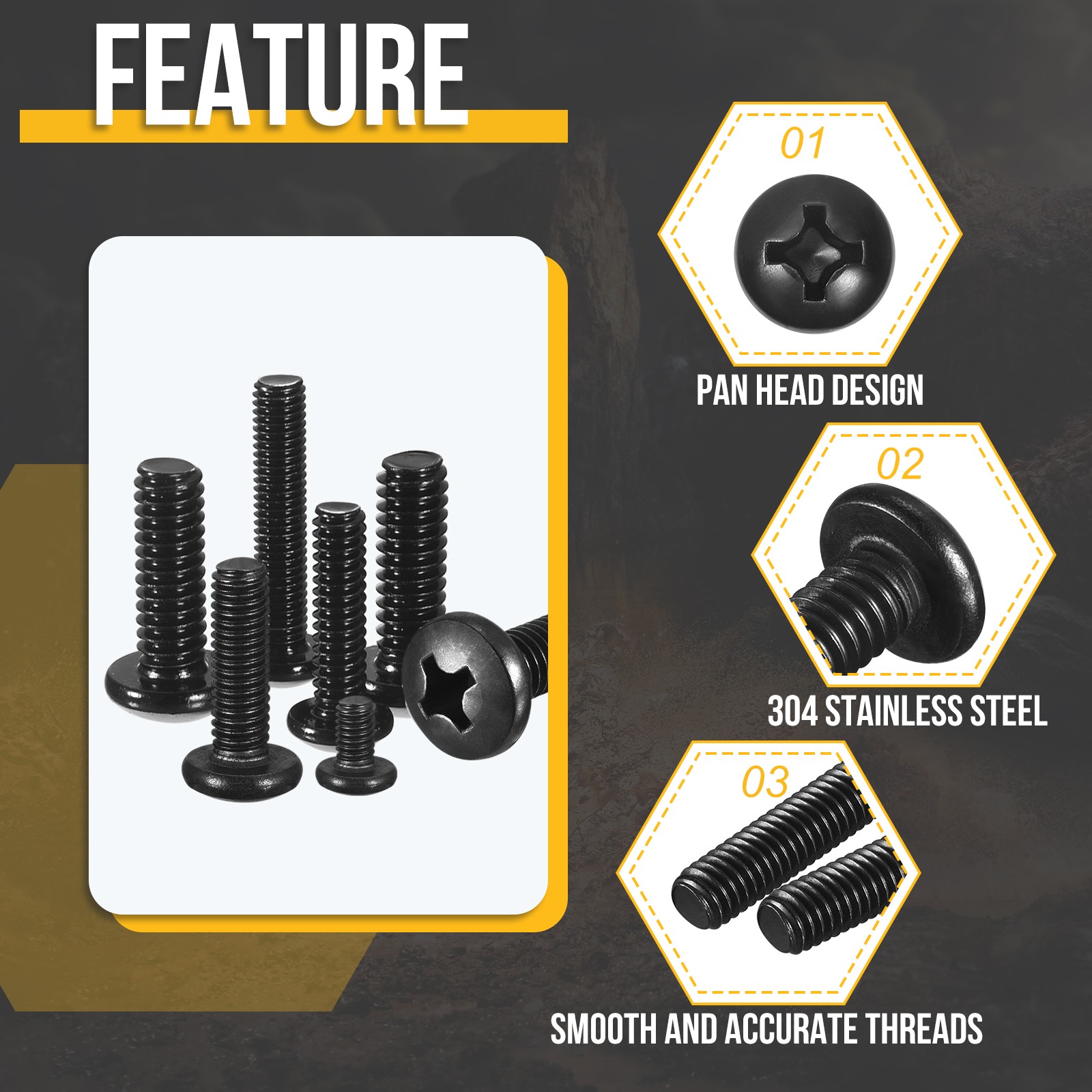 #6-32×1″ Pan Head Machine Screws – 100pcs – 304 Stainless Steel -Black