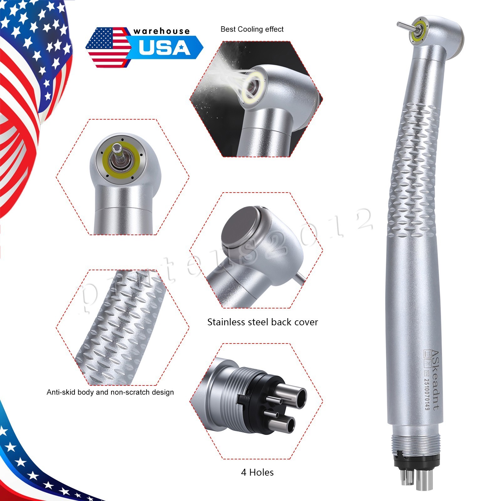 Dental Ring LED Integrate E-generator High &Low Speed Handpiece 4 Holes Turbine