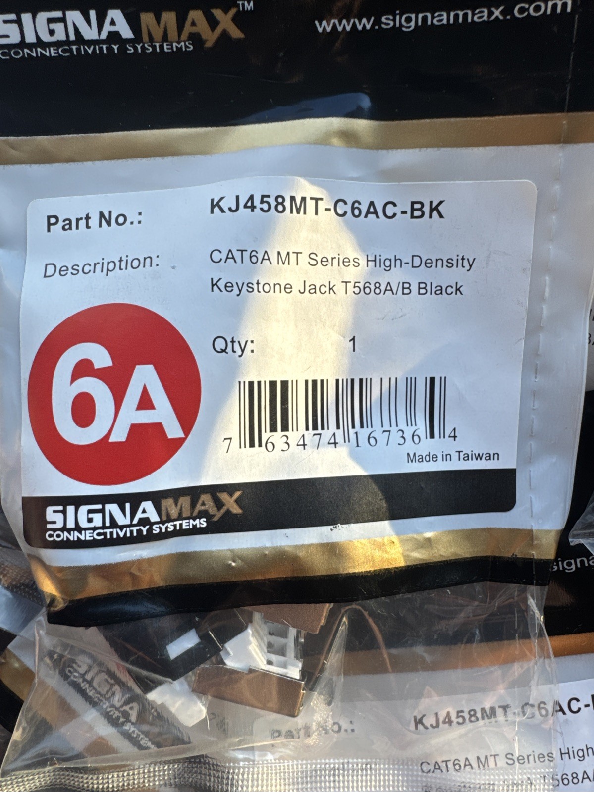 Signamax CAT6A MT Series High Density Keystone Jack KJ458MT-C6AC-BK