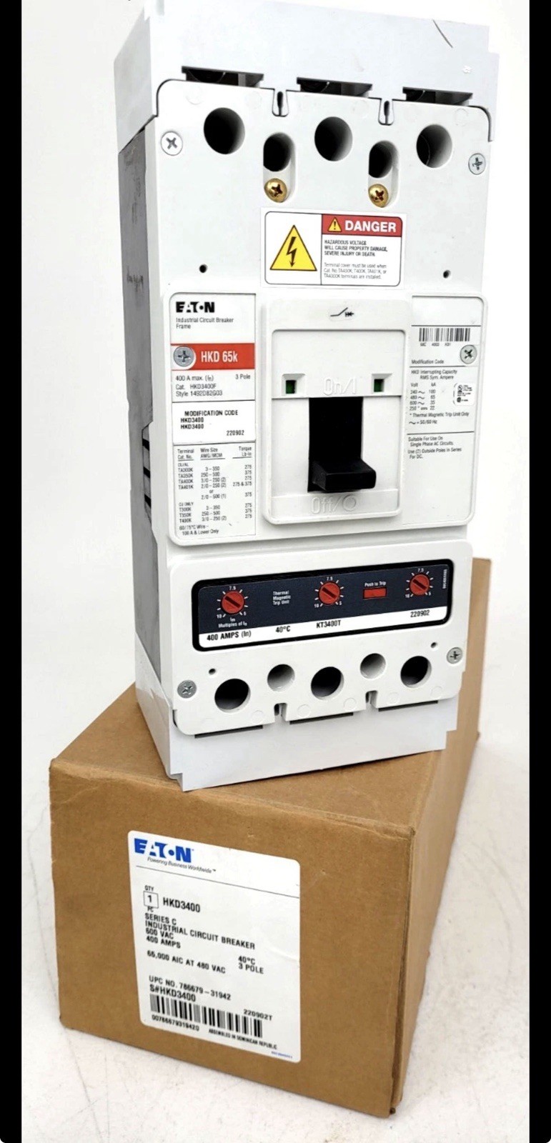 NEW EATON HKD3400 CIRCUIT BREAKER – 400A, 600VAC, 3 POLE – NIB 🇺🇸