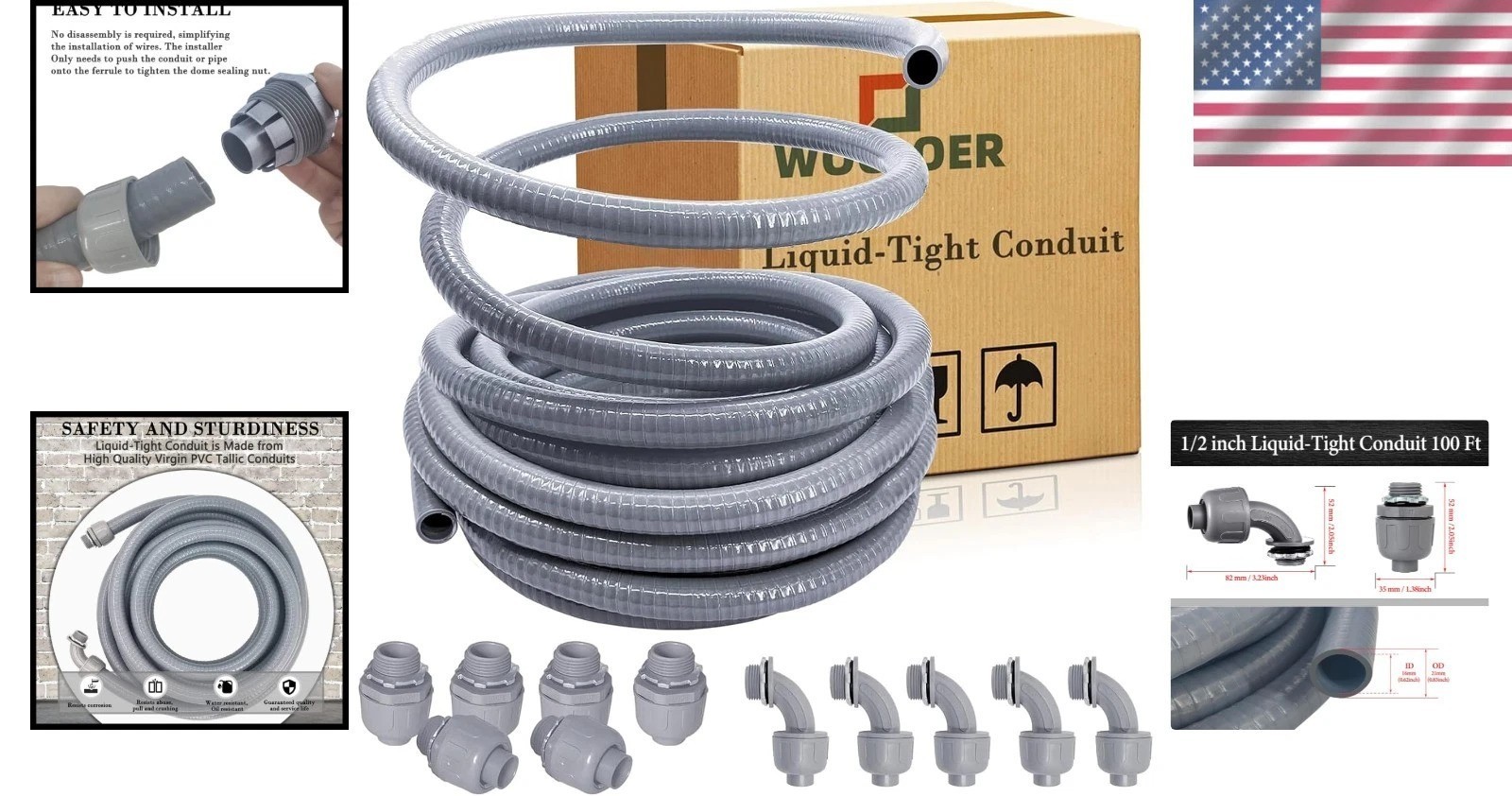 Durable 1/2-Inch Liquid-Tight Conduit Kit 100ft – Outdoor & Direct Burial Ready