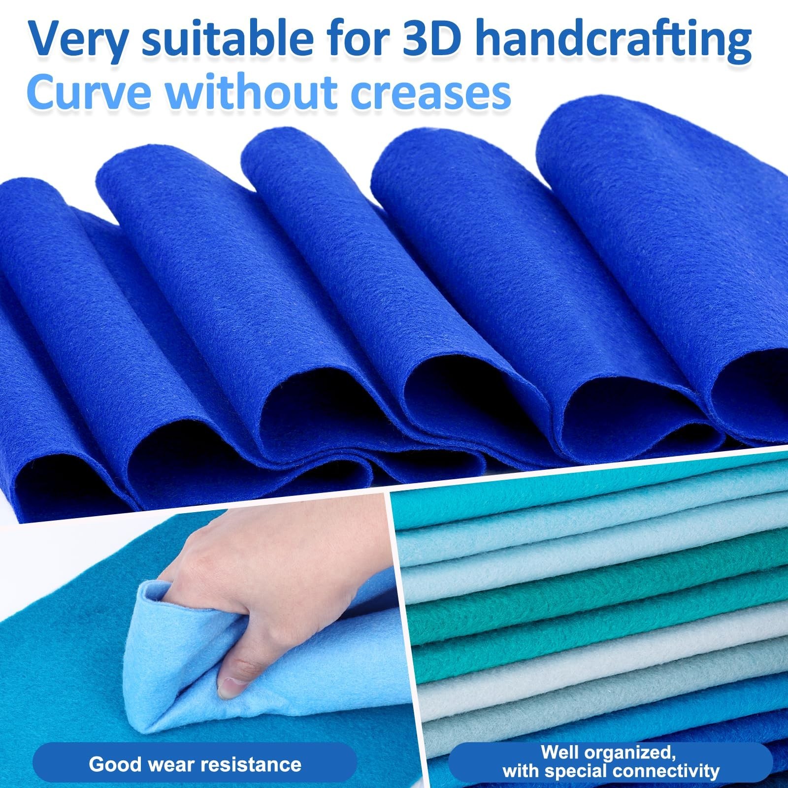 XSEINO 13 Rolls 8″x35″ 1.4mm Thick Soft Felt Fabric Sheet 13 Assorted Blue Se…
