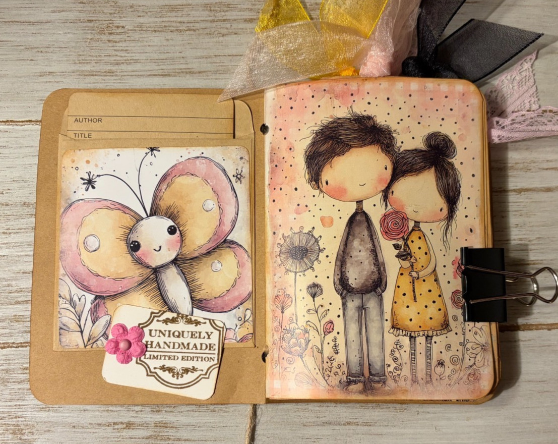 Junk Journal Handmade Booklet Book Vintage «Bees Butterflies» Pocket Ephemera a