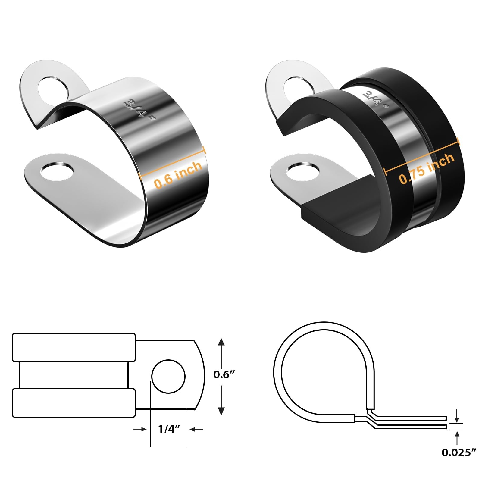 80pcs Rubber Cushion Insulated Clamp Stainless Steel Cable Clamps Assortment Kit