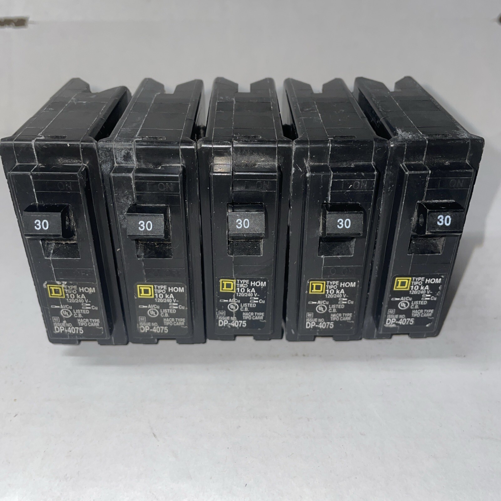 (5) Square D Homeline HOM130CP HOM130 1P 30 Amp 120/240V Plug In Circuit Breaker