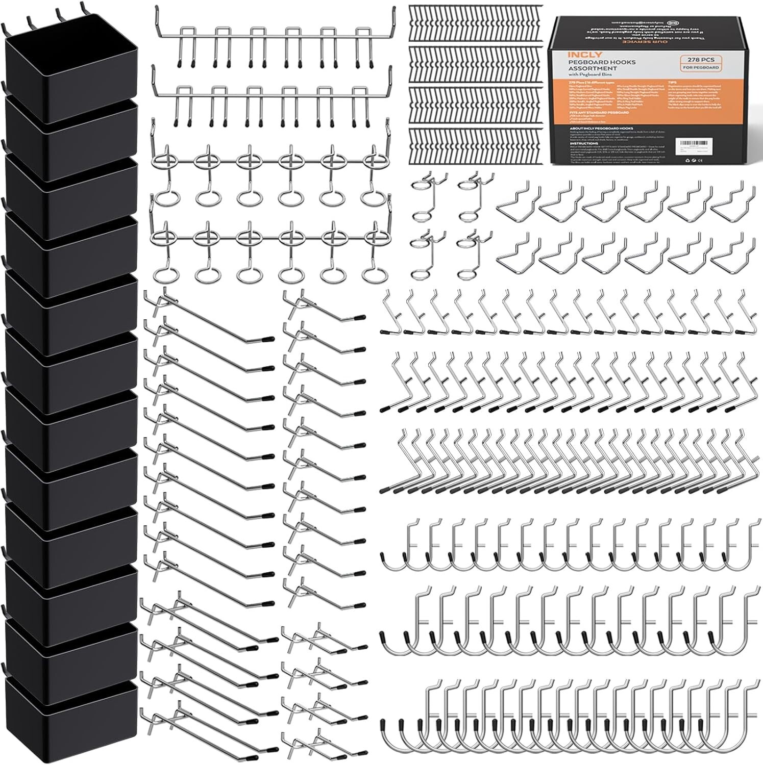278PCS Pegboard Accessories Organizer Kit, Peg Board Hooks Assortment with Bi…