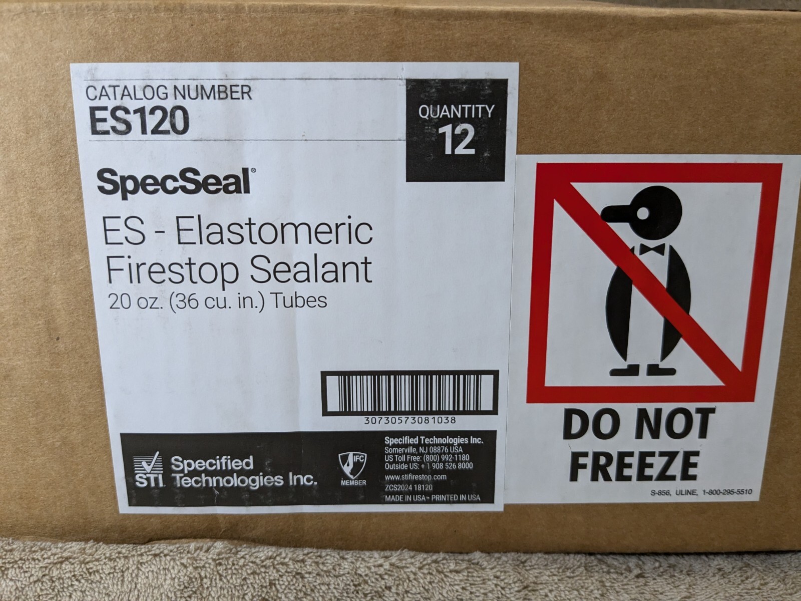 Specseal ES Elastomeric Firestop Sealant ES120 Lot of 12 20oz Tubes