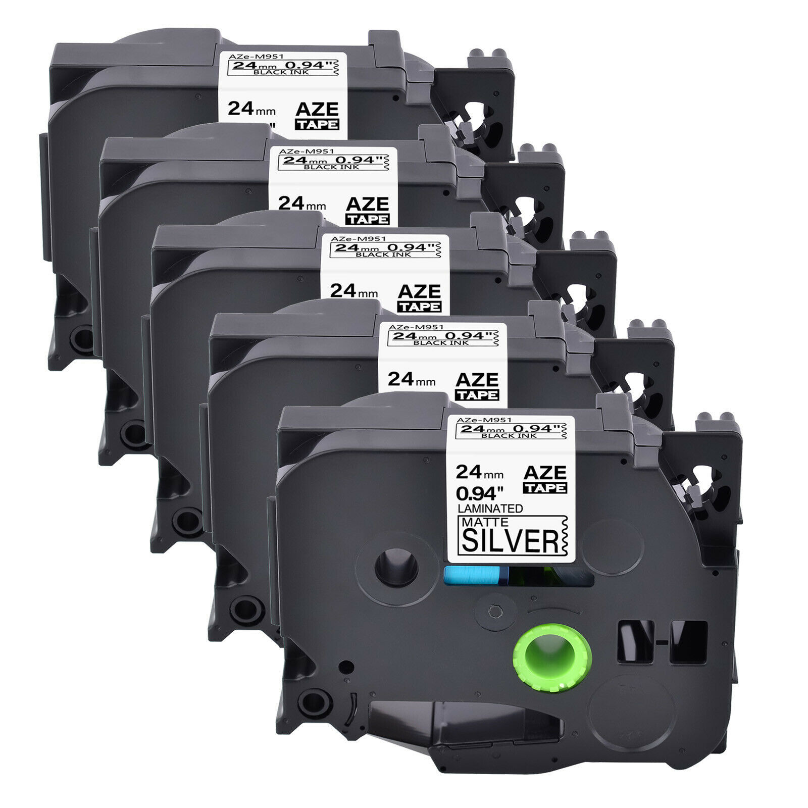 5PK 0.94″ Compatible Brother TZ-M951 TZe-M951 Black on Matt Silver Label Tape