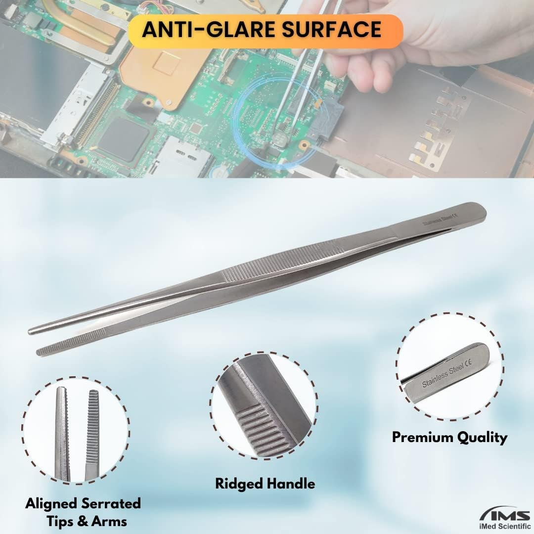 Blunt Serrated Tweezers Made of Stainless Steel Heat Resistant 8-inches