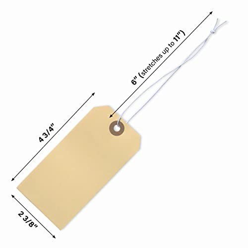 Manila Shipping Tags 4 3/4 x 2 3/8 Inch Elastic String Attached Box of 100
