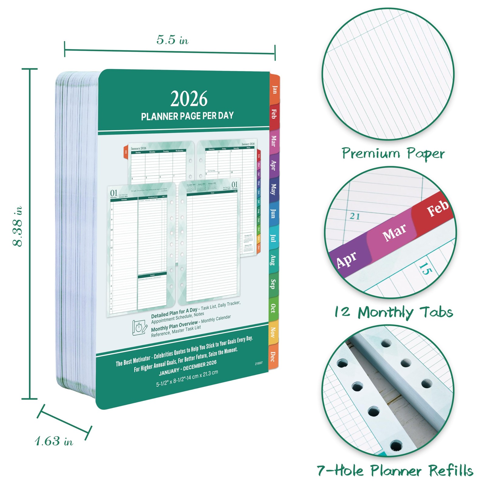 2026 Planner Refills – Jan.2026 – Dec.2026, Two Pages Per Day Daily ＆ Monthly…