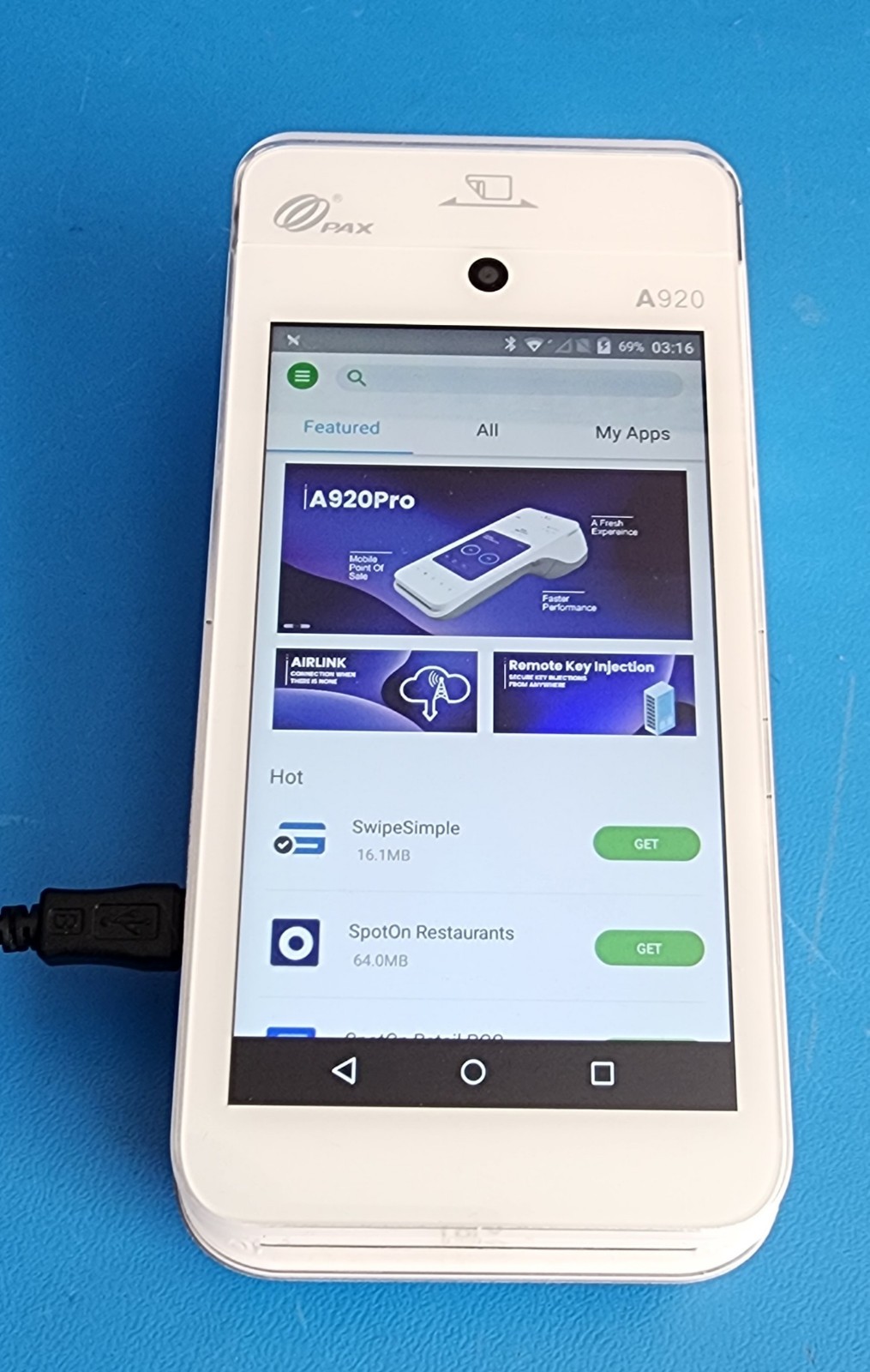 PAX A920 Android Based POS Payment Terminal 5″ touchscreen 4G, Wi-Fi with Cable