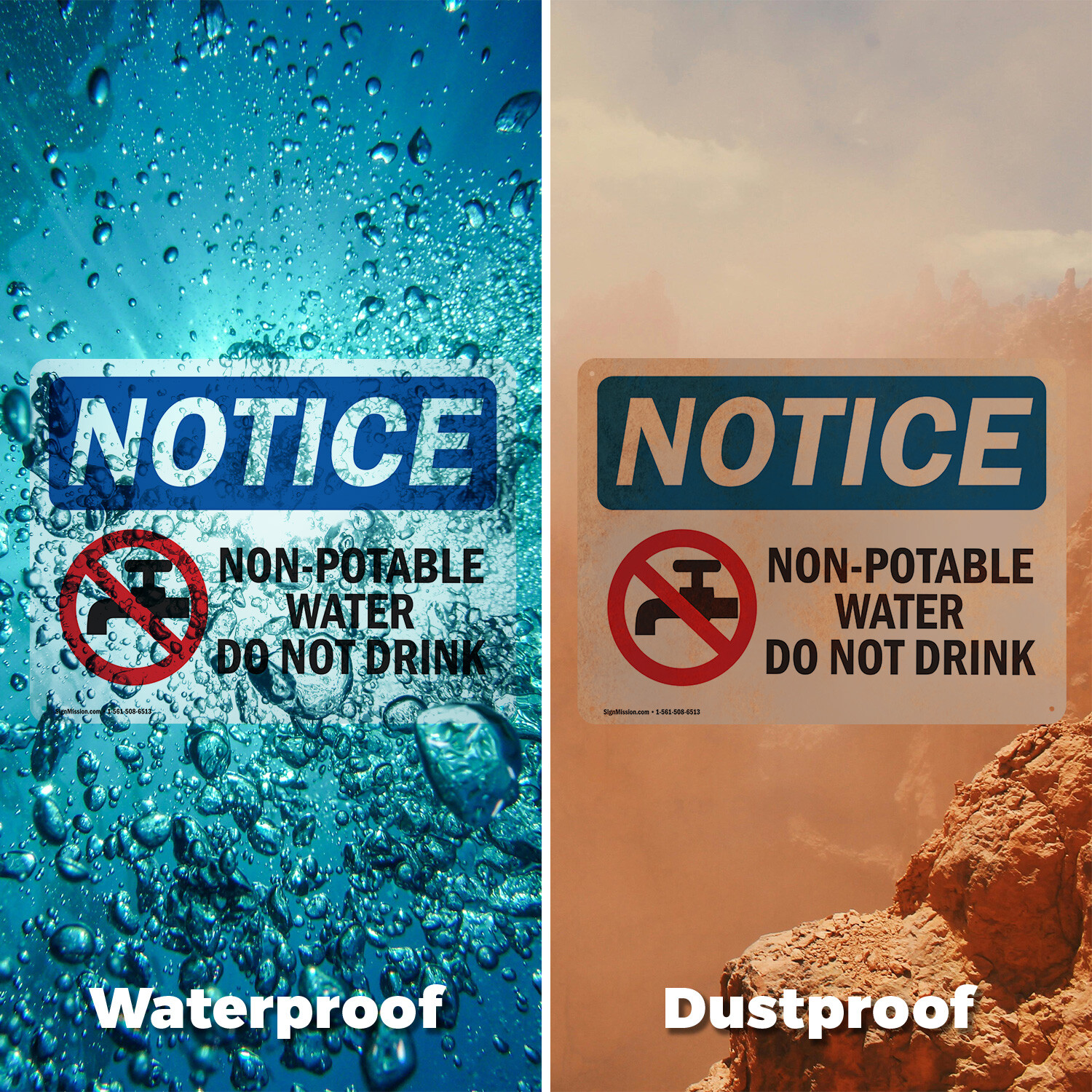 (2 Pack) Non-Potable Water Do Not Drink OSHA Notice Sign Decal Metal Plastic
