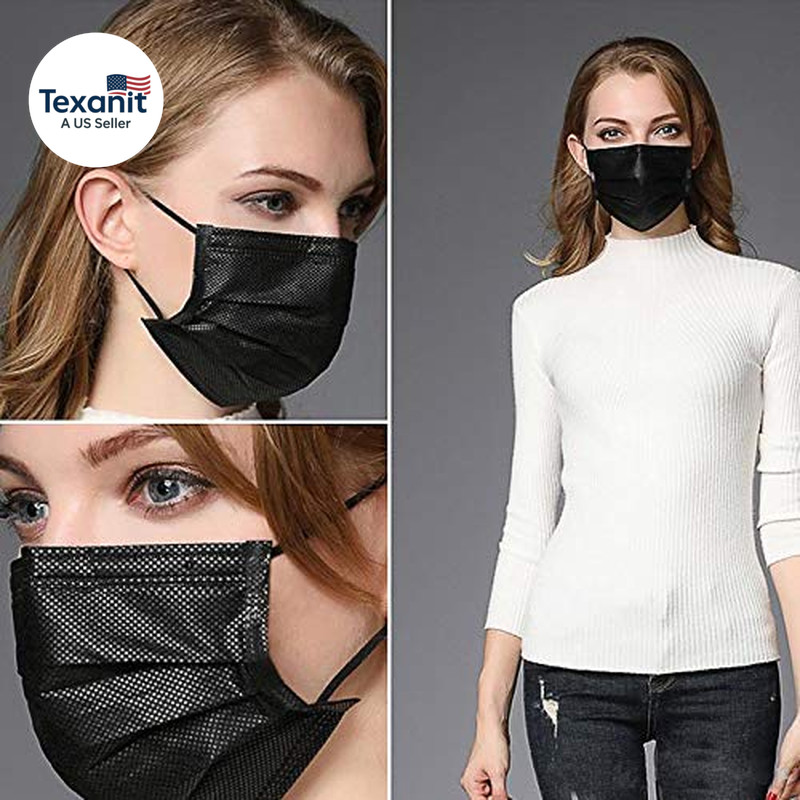100PCS 3 Ply Black Disposable Face Mask Filter Protection Face Masks
