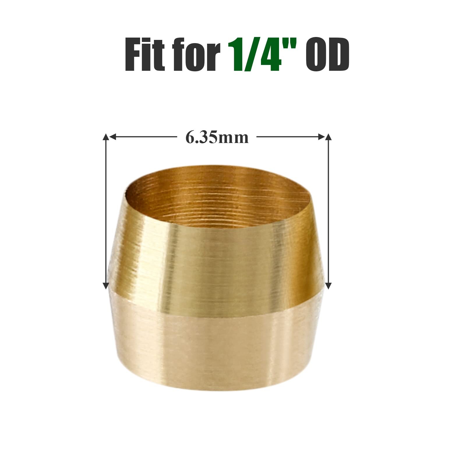 50 Pcs Brass Compression Fitting,1/4″ Tube OD Compression Sleeves Ferrules Brass