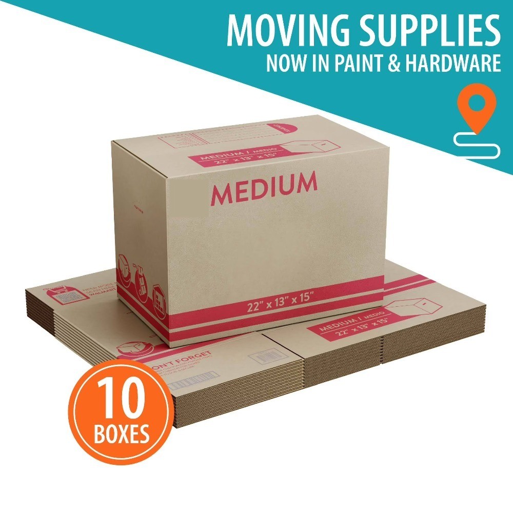(10 pack) Medium Moving Boxes, 22 in. L x 13 in. W x 15 in. H, Kraft