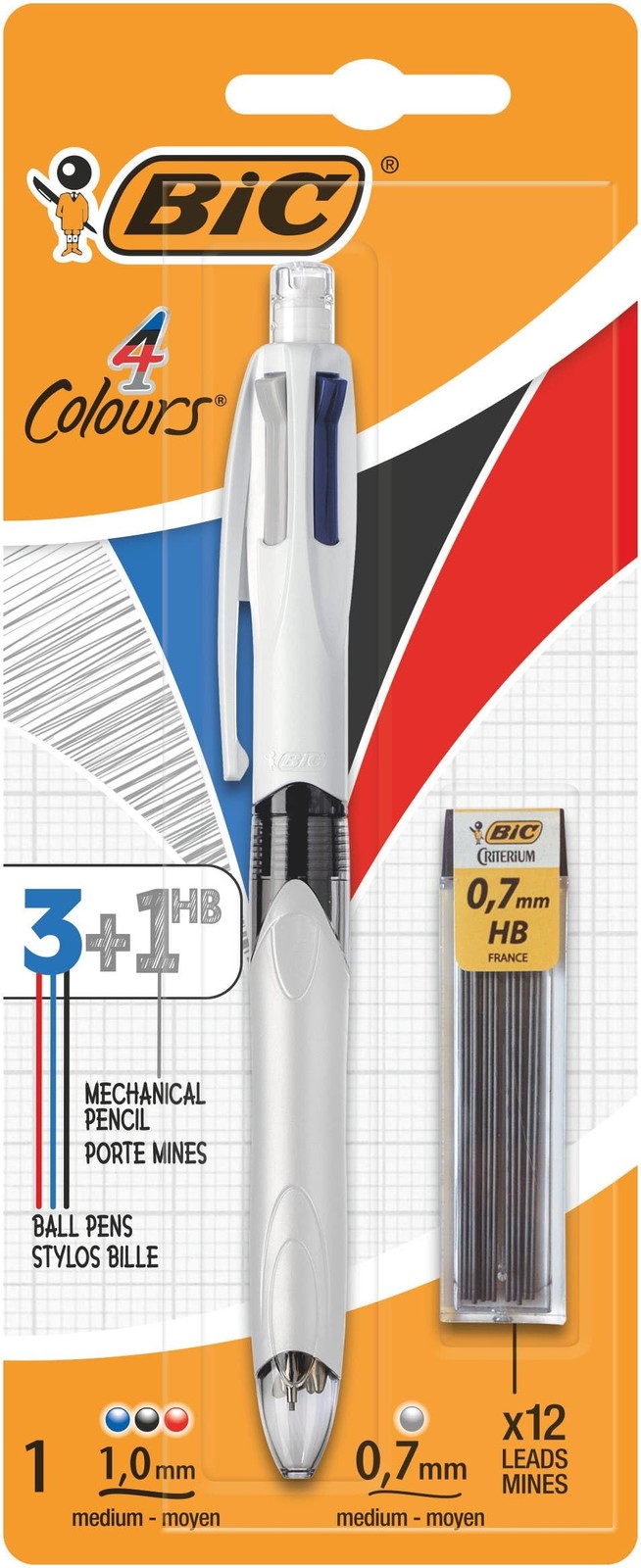 BIC 4 Colours Pen and Pencil Combo, 3 Ballpoint Pens Office Product
