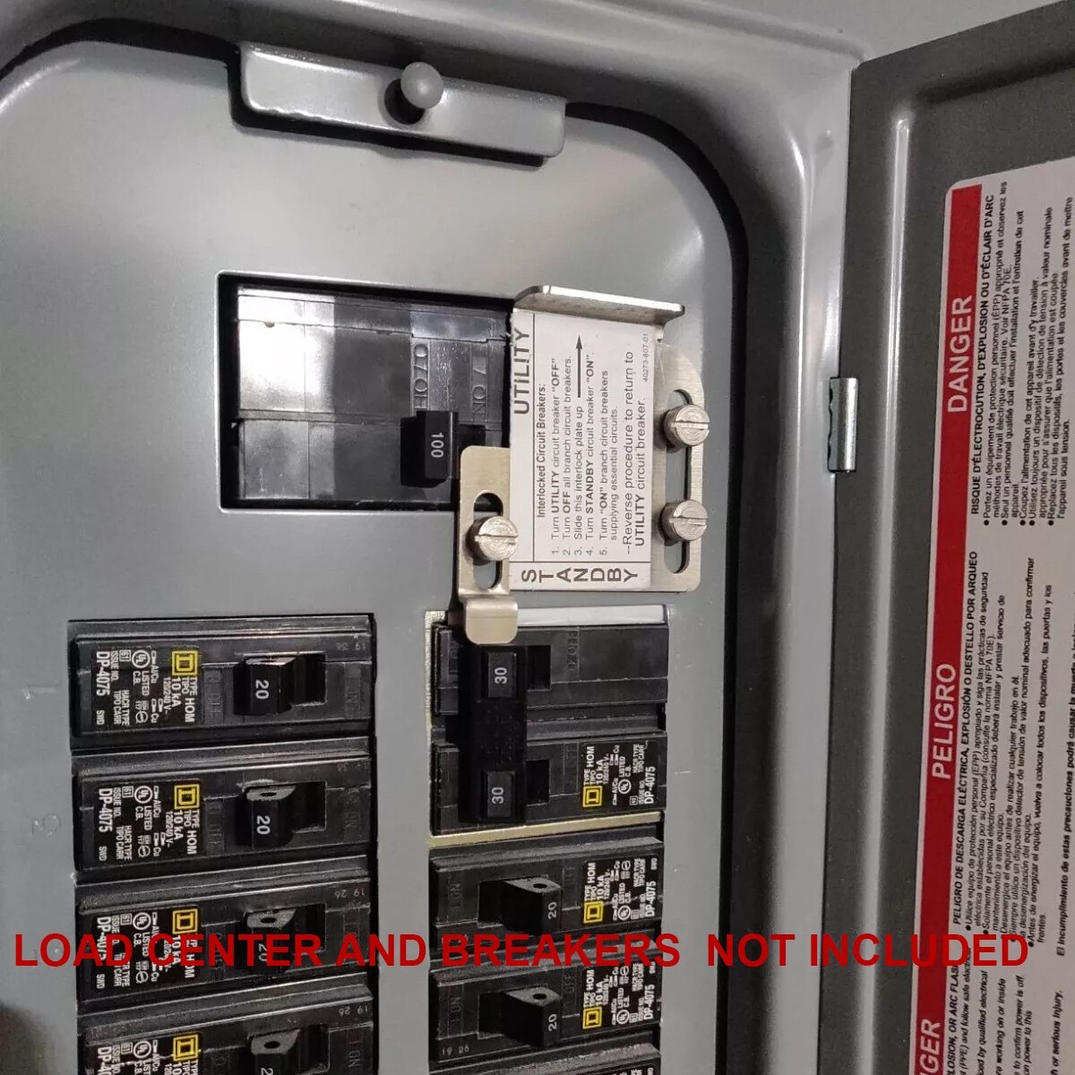 Generator interlock kit for Square D Homeline HOM 100A and 125 Amp Load Center