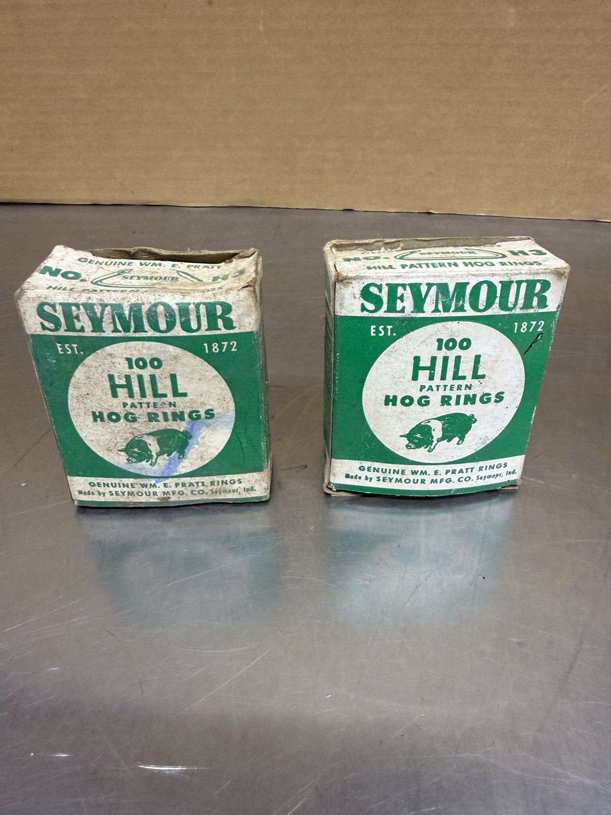 2 Boxes Seymour No. H3 Hill Pattern Hog Rings About 100 Per Box New Old Stock