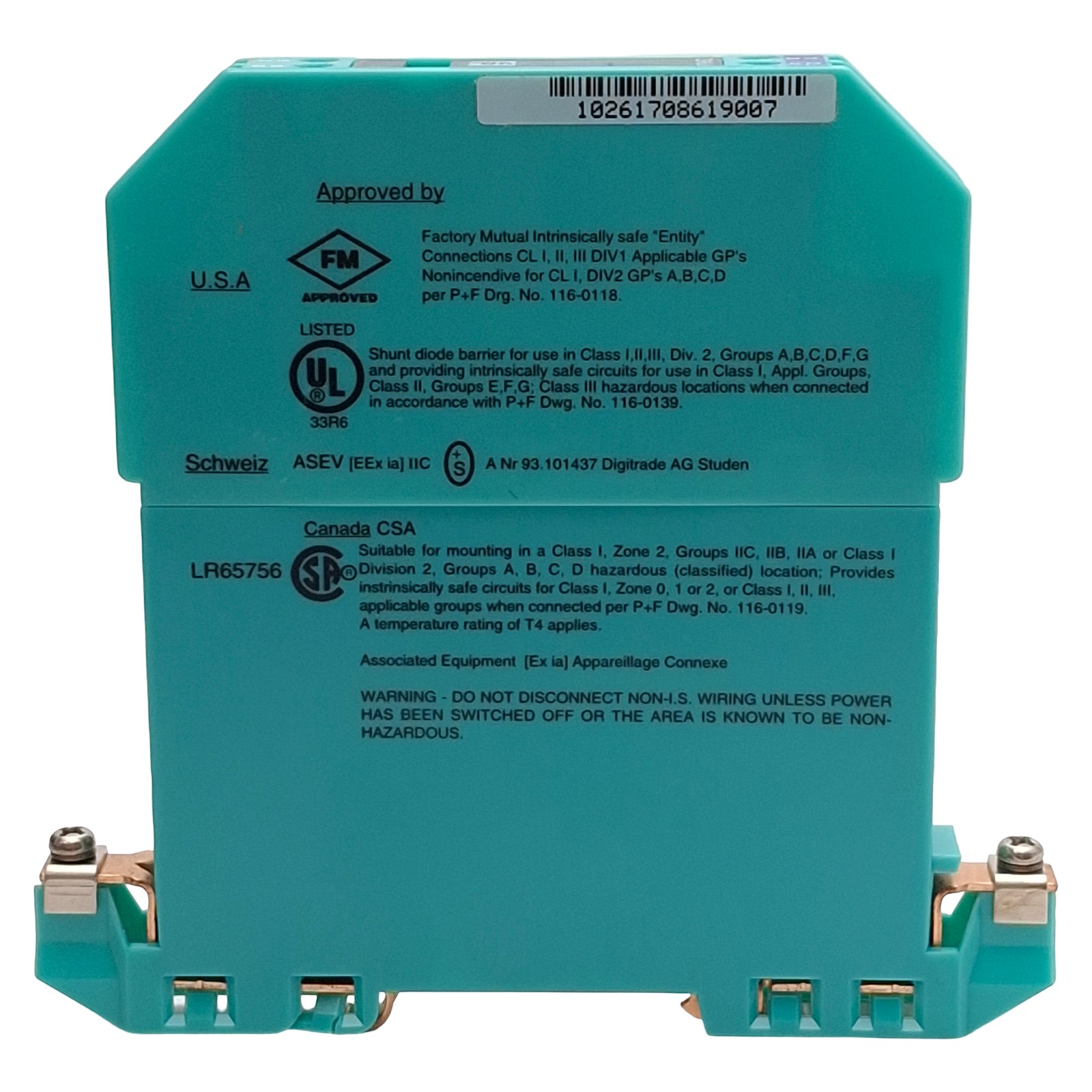 Pepperl + Fuchs 71996 Z966.H Safe Snap Zener Barrier, 2-Ch 10V @ 10µA AC Version