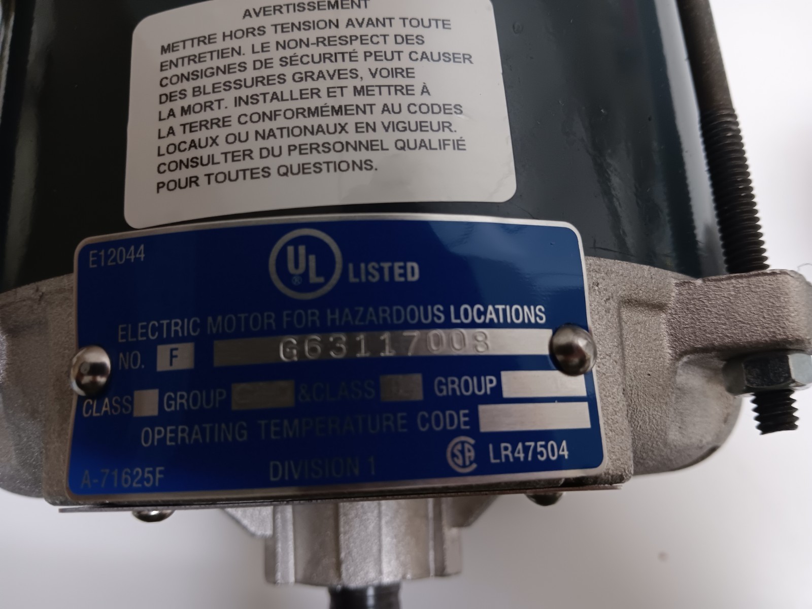 MARATHON MOTOR EXPLOSION PROOF MODEL#056T11G15523,1 /2HP