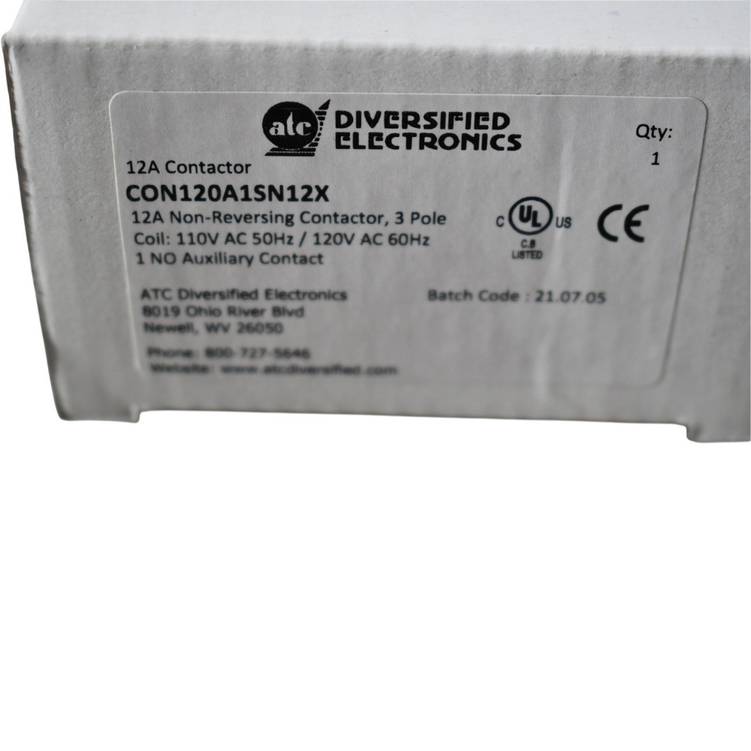 NEW ATC Diversified CON120A1SN12X 3 Pole 12A Contactor 120V AC Coil 1NO