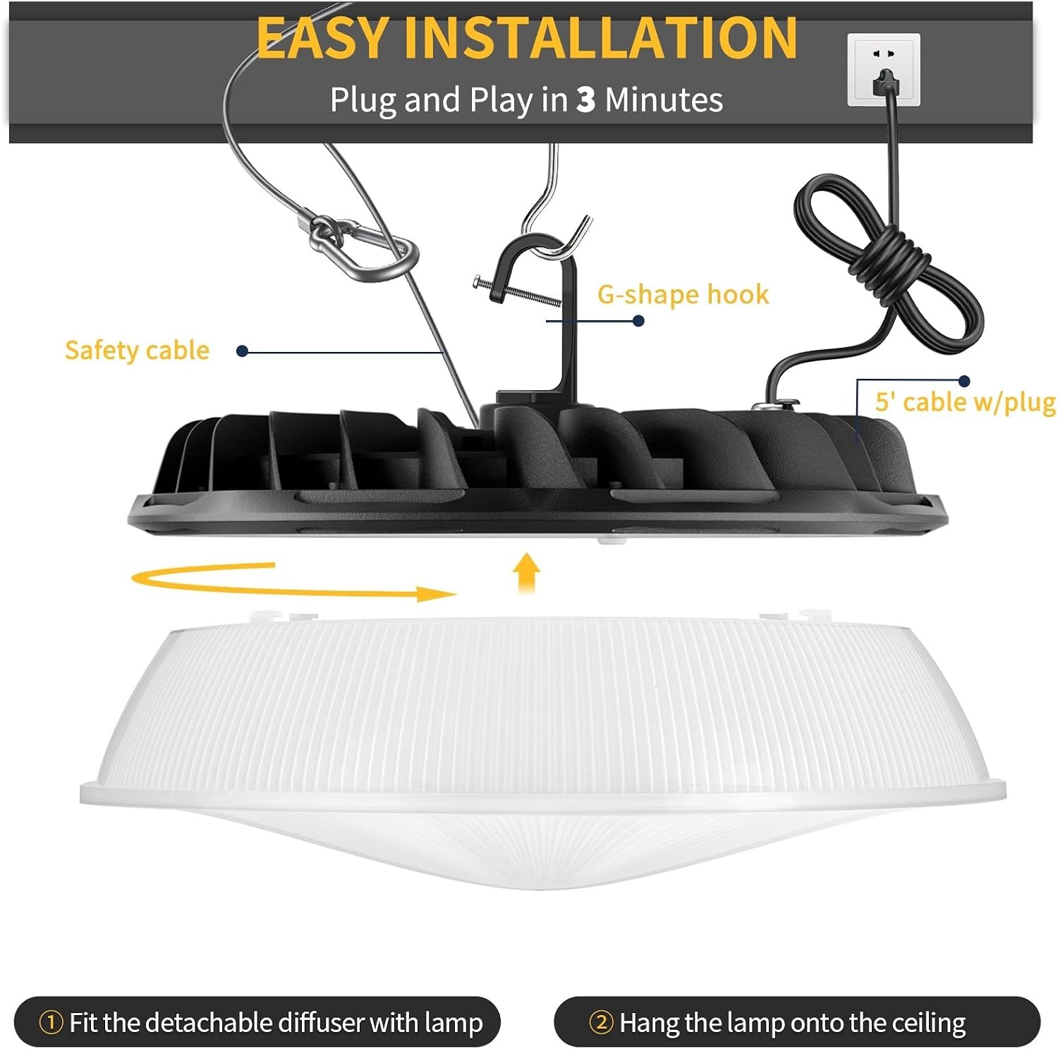 6 Pack Commercial 155W UFO LED High Bay Light, Super Bright 22,500lm, Waterproof