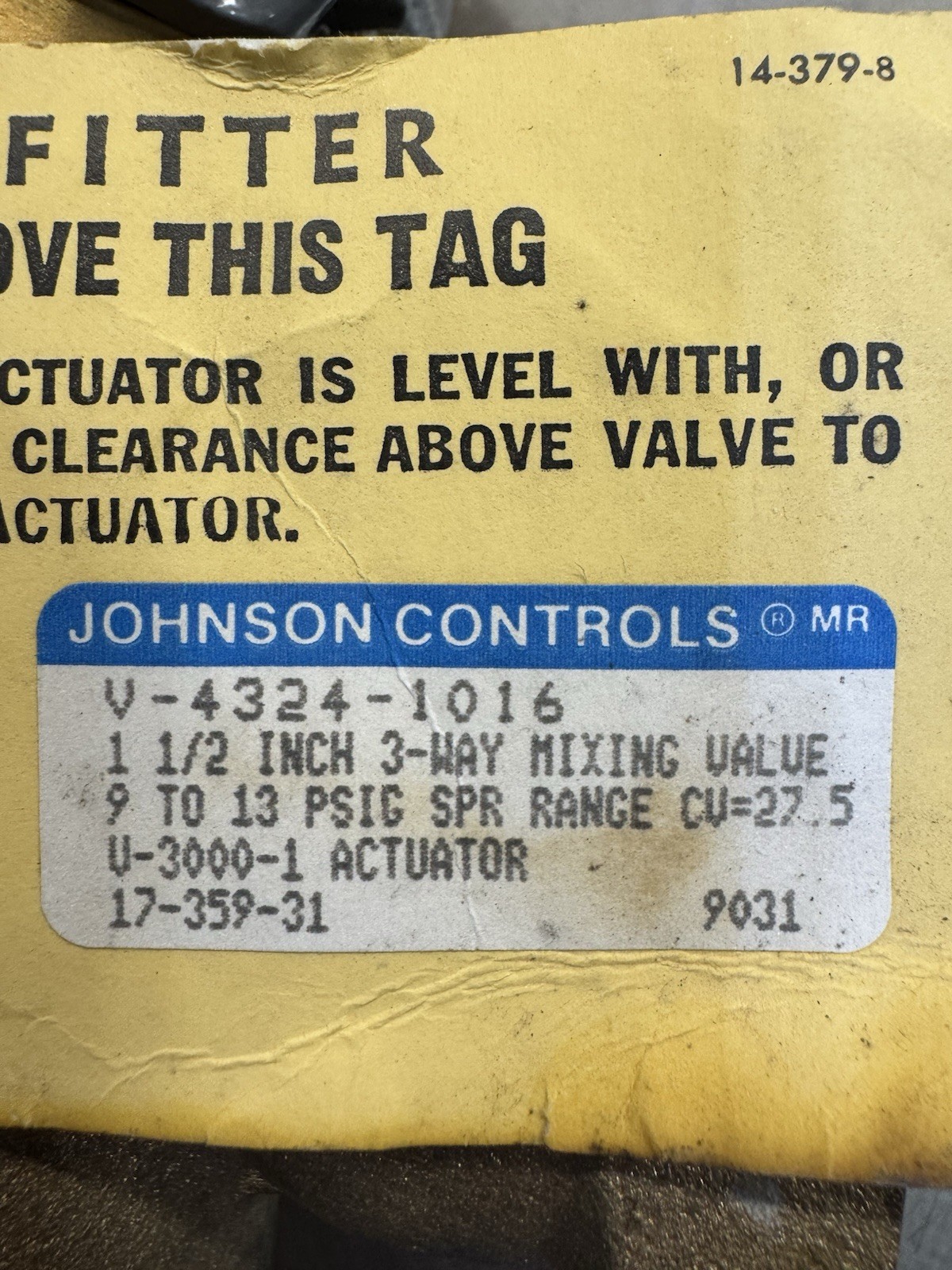 Johnson Controls V-3000-1 , 1 1/2” 3 Way Pneumatic Control Valve