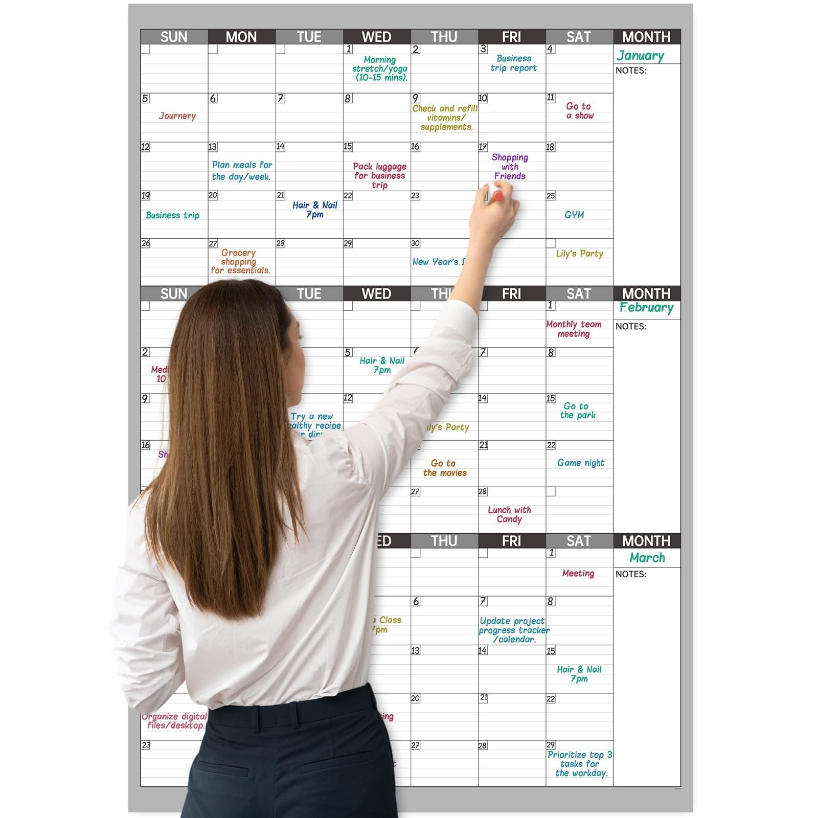 Large Dry Erase Calendar for Wall – Undated 3 Month Wall Calendar, 28″ x 40″(…