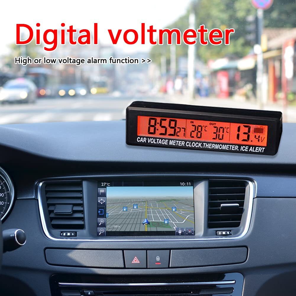 Car 3-in-1 Digital LCD Display Clock Voltmeter Thermometer Voltage Temperature