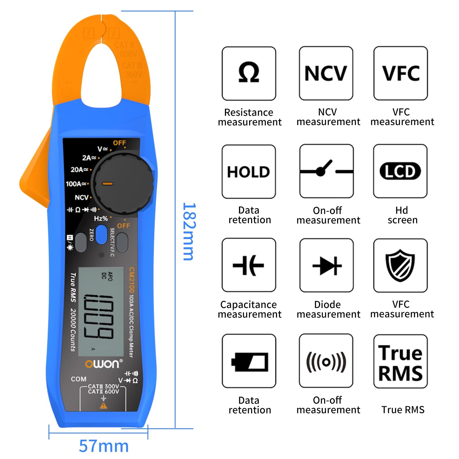 CM2100 Mini Digital Clamp Meter 100A AC DC Current Voltage True RMS Pliers Am…