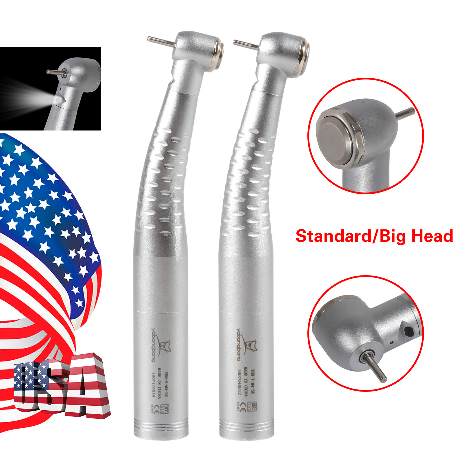 Dental Fiber Optic LED Air Turbine Handpiece Large/Standard Head 6H Coupler ORA