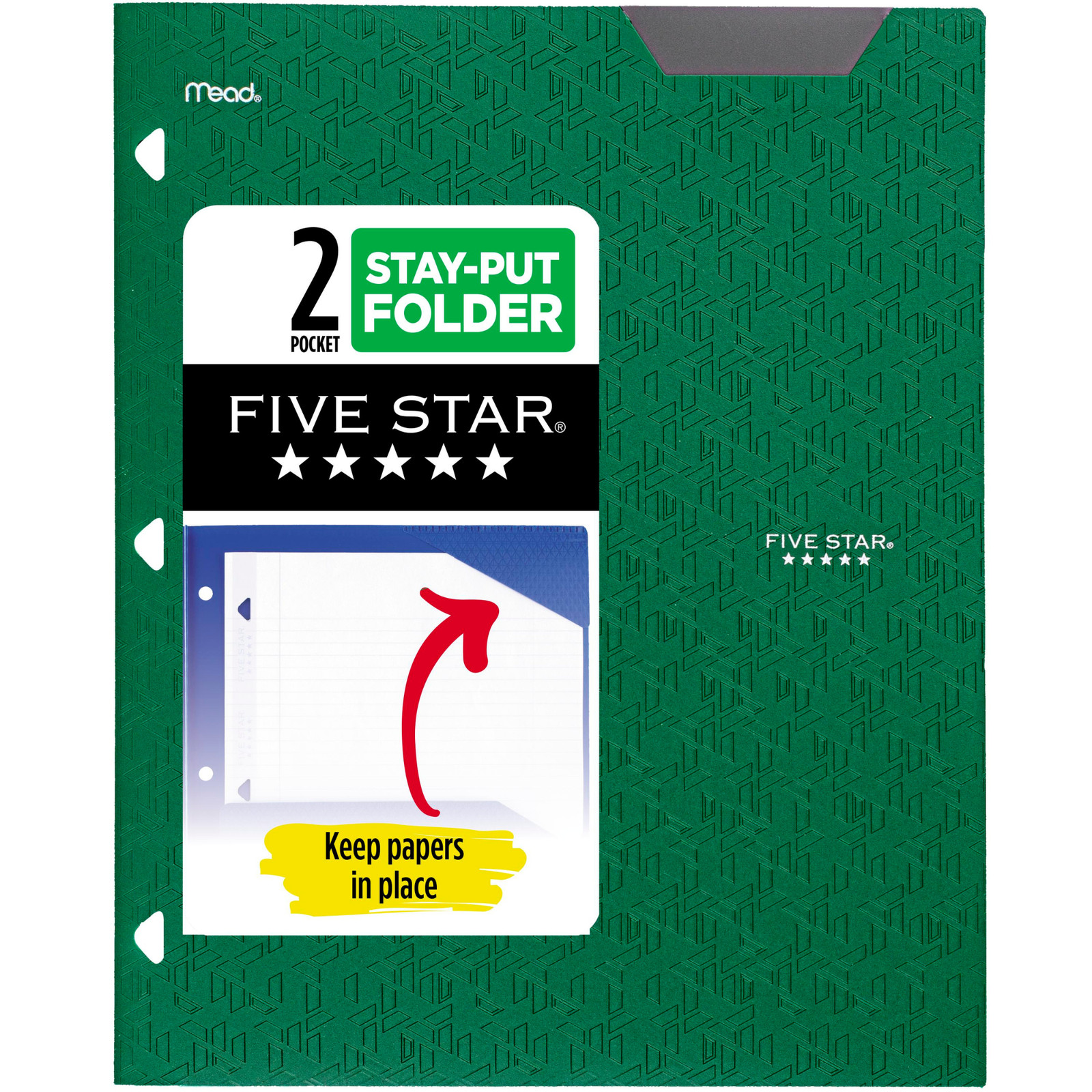 Five Star Stay-Put 2-Pocket Plastic Folder: 9 in. x 11 in. (Green)