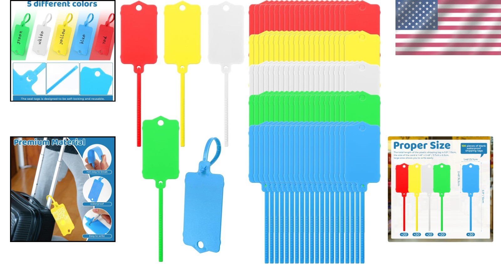 100 Pcs Plastic Shipping Tags Waterproof Self Locking Seal Tags Zip Ties
