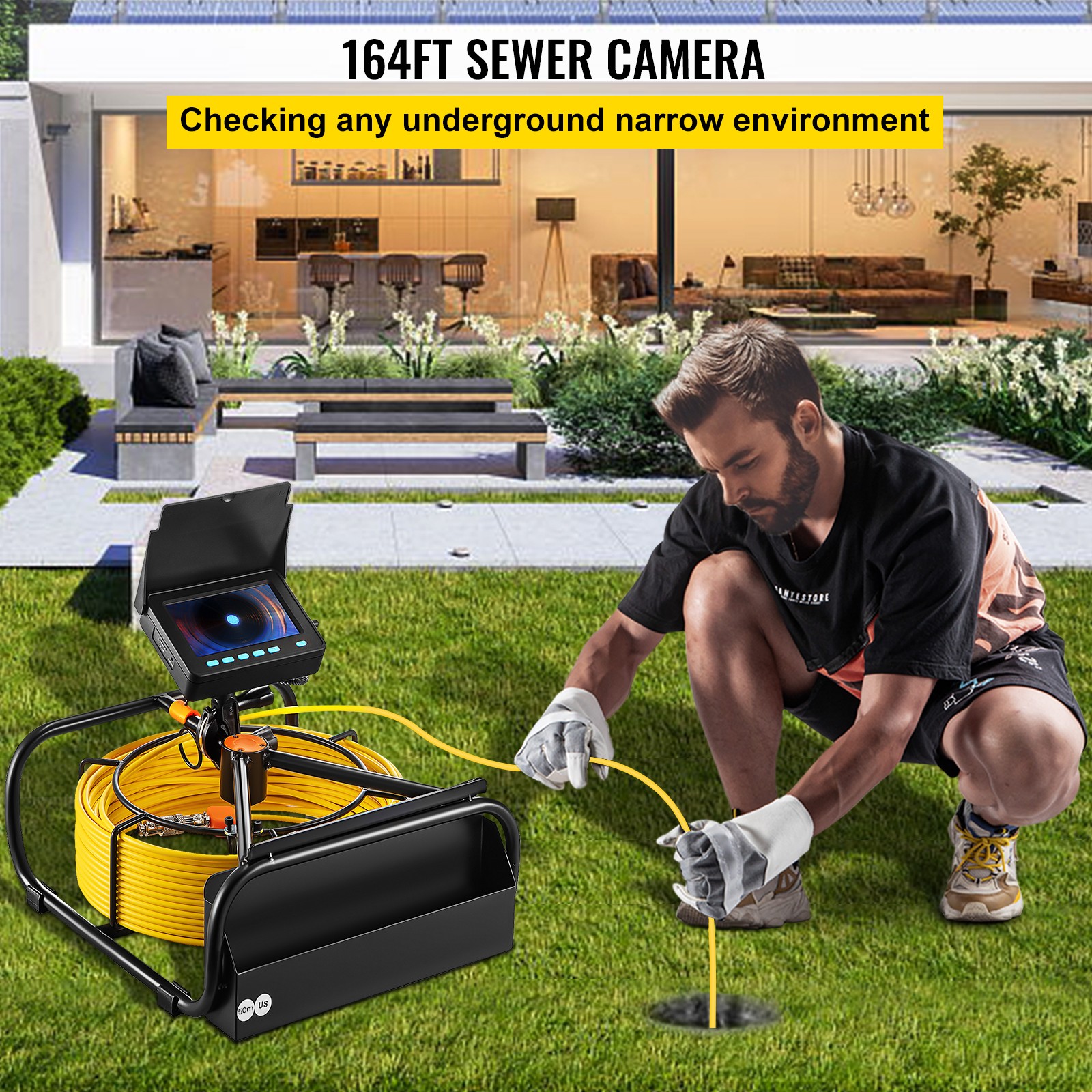 VEVOR Sewer Camera 164FT/50M HD Drain Pipe Inspection Camera 4.3 In LCD Monitor