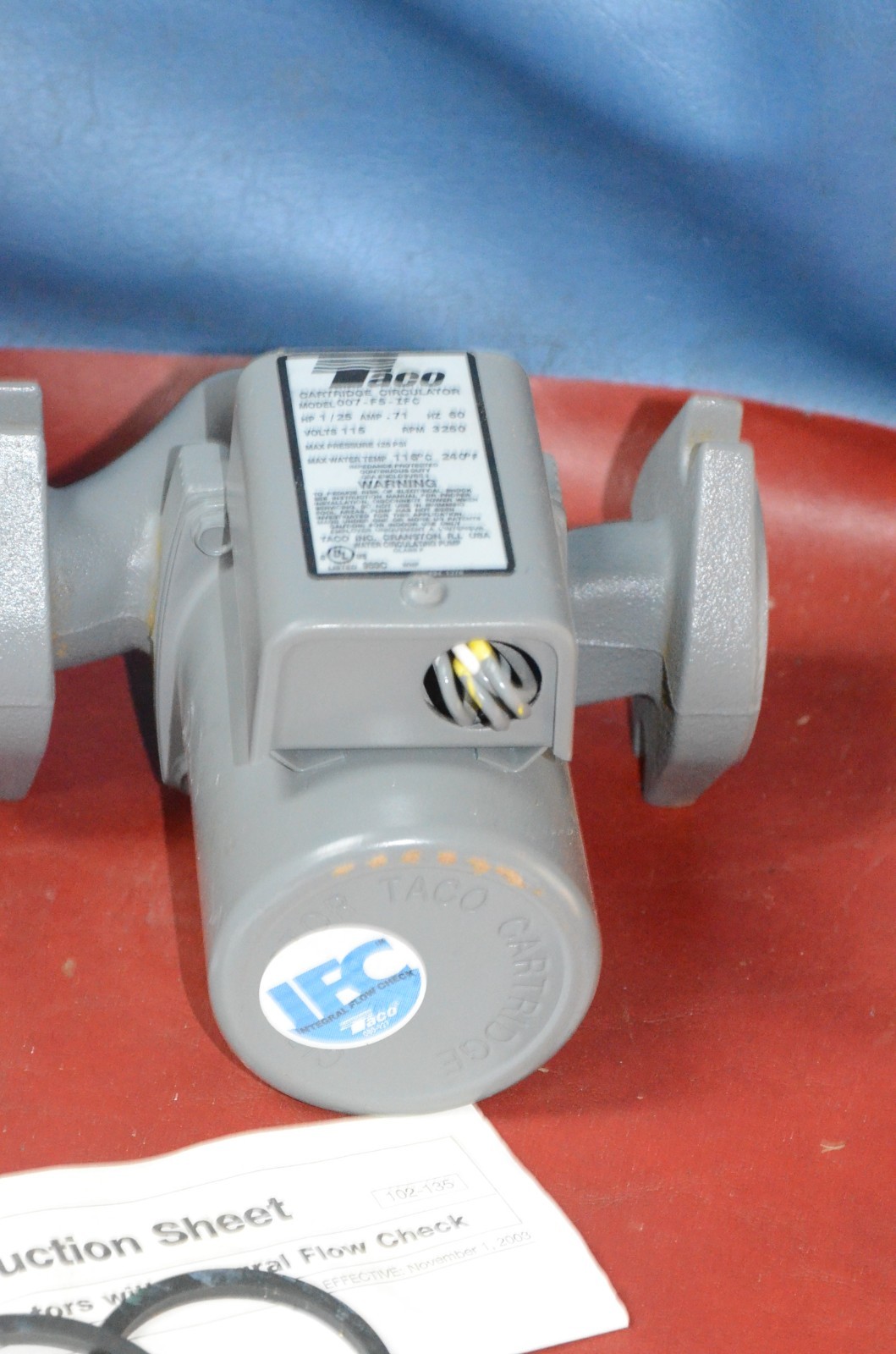TACO 007-F5-IFC Cast Iron Circulator Pump 1/25 HP Flow Check & 110-419 Flanges