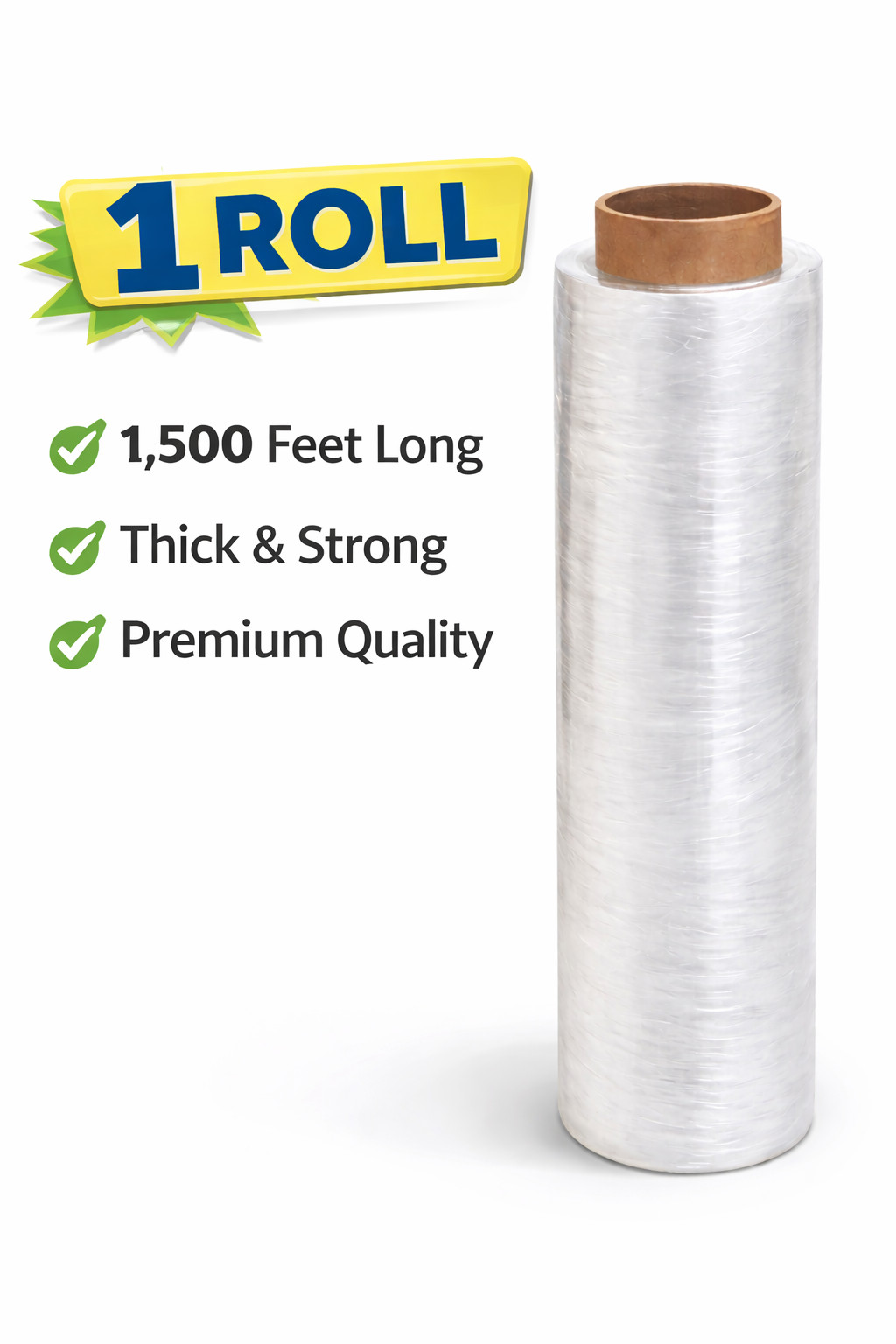 18″ x 1500′ 80 Gauge Stretch Film Pallet Wrap Hand Shrink Wrap Clear