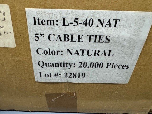L5-40 Cable Ties, 5.75″ Lgth, 0.13″ Width,40lb Tensile strength,Natural,1000/bag