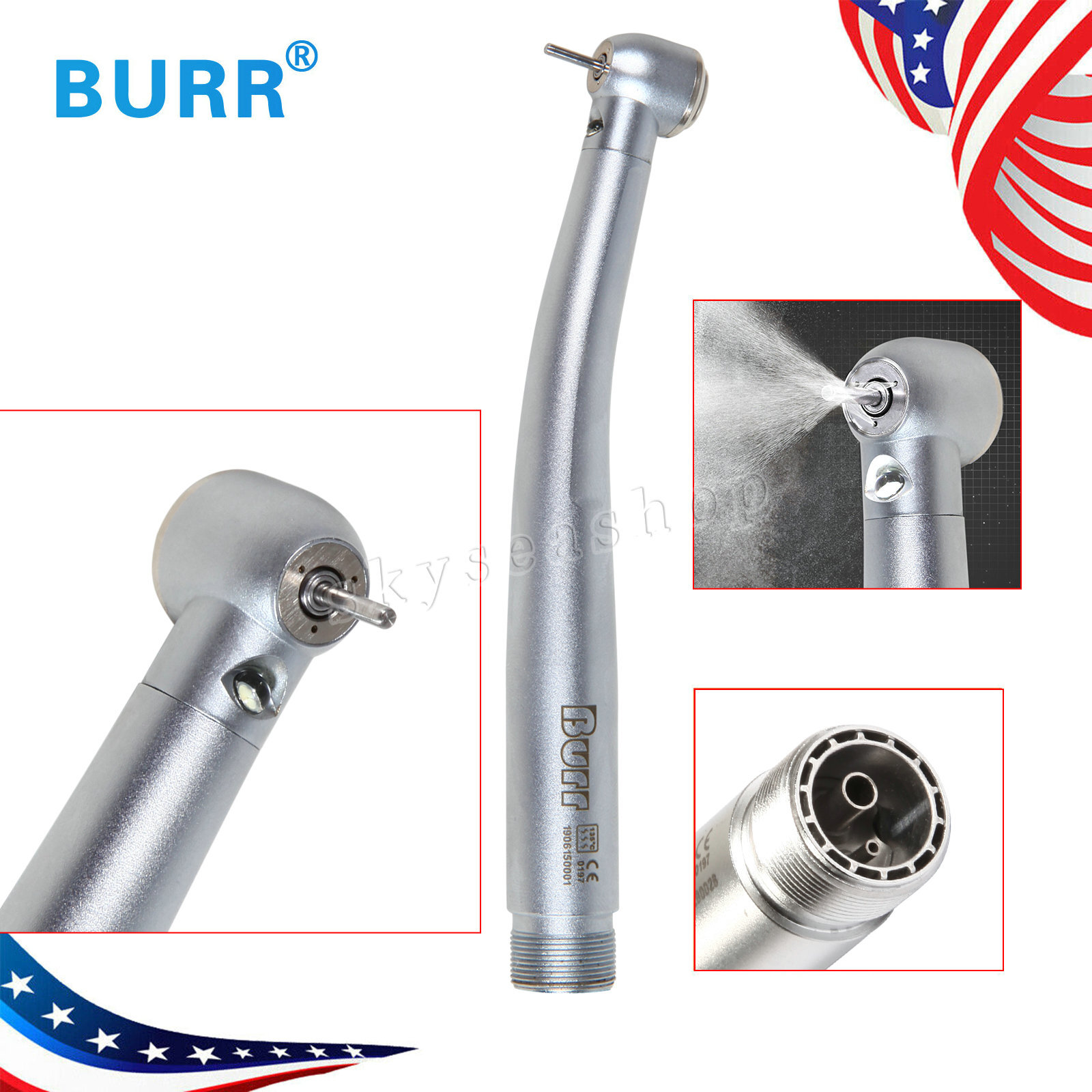 Dental Fiber Optic LED E-generator high speed handpiece Turbine 2 Holes Borden